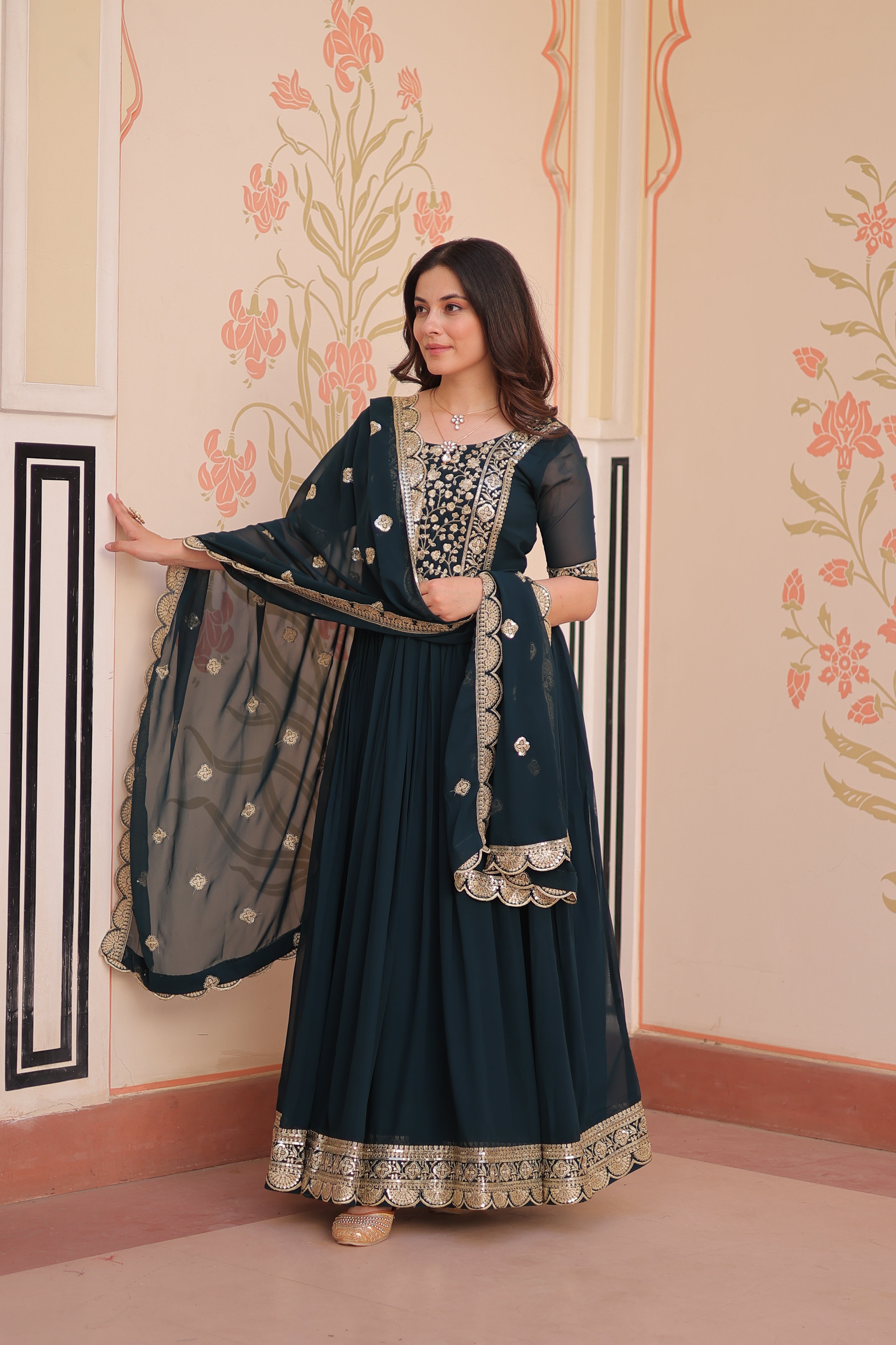 Embroidered Anarkali Gown with Dupatta