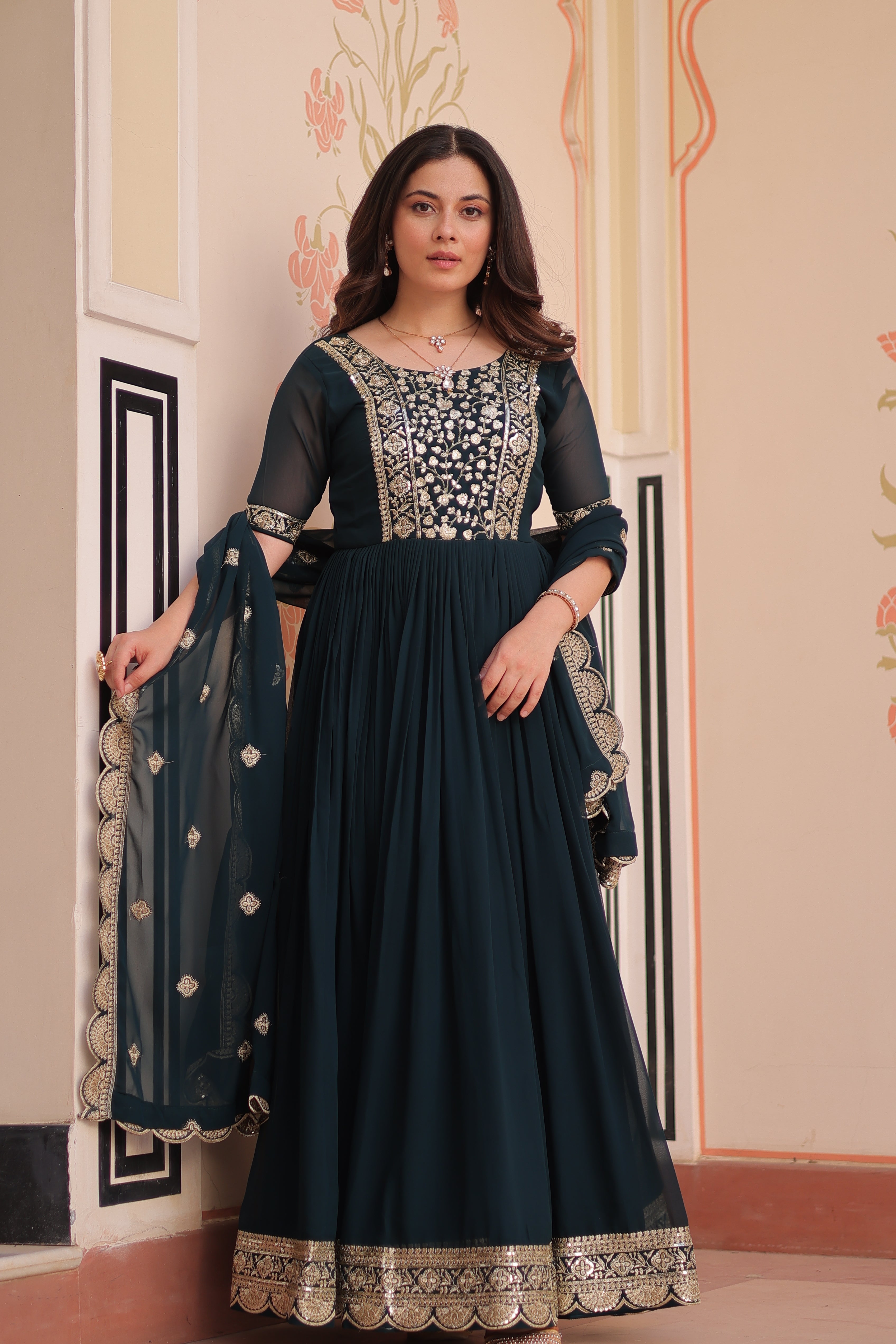 Embroidered Anarkali Gown with Dupatta