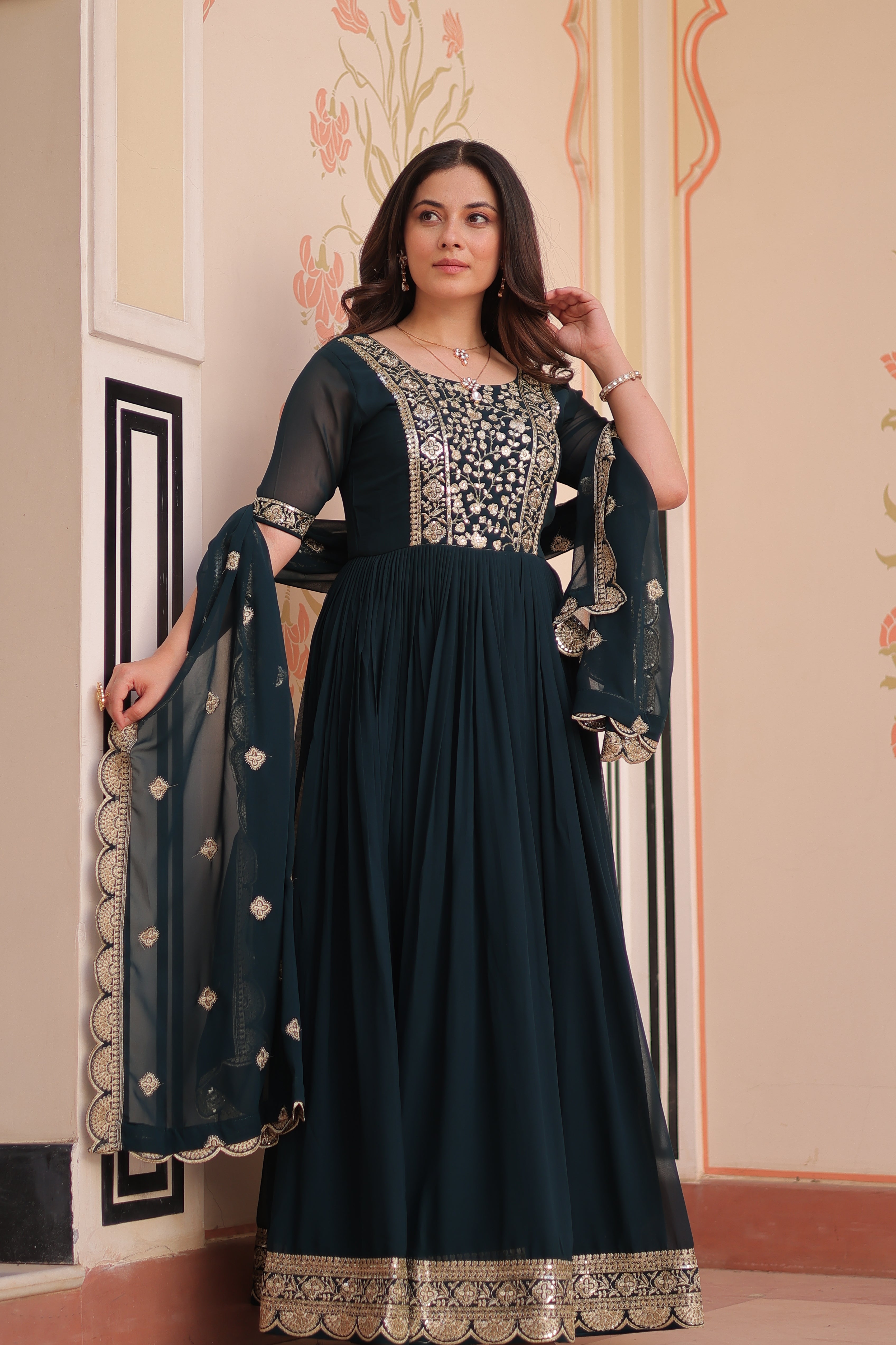 Embroidered Anarkali Gown with Dupatta