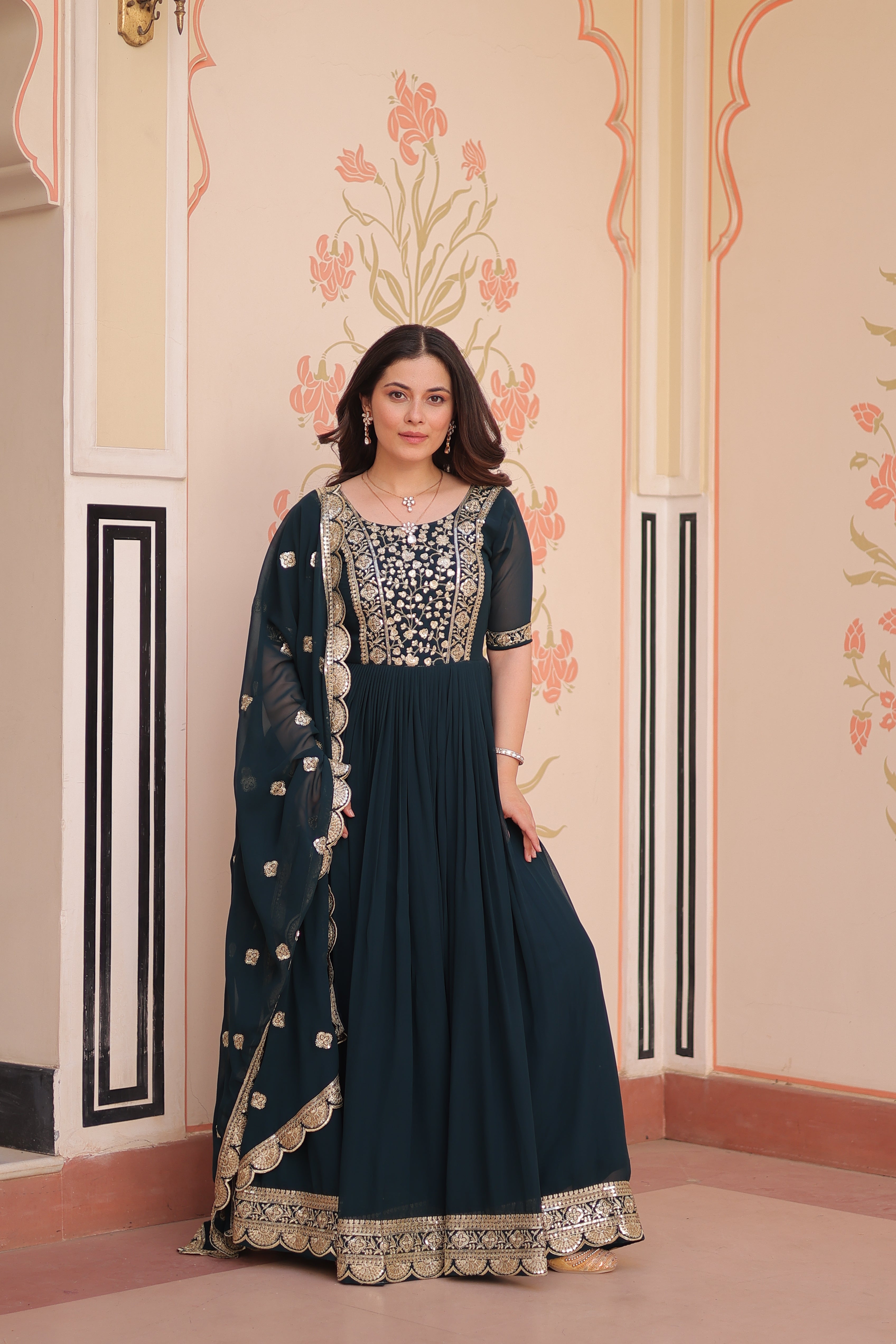 Embroidered Anarkali Gown with Dupatta