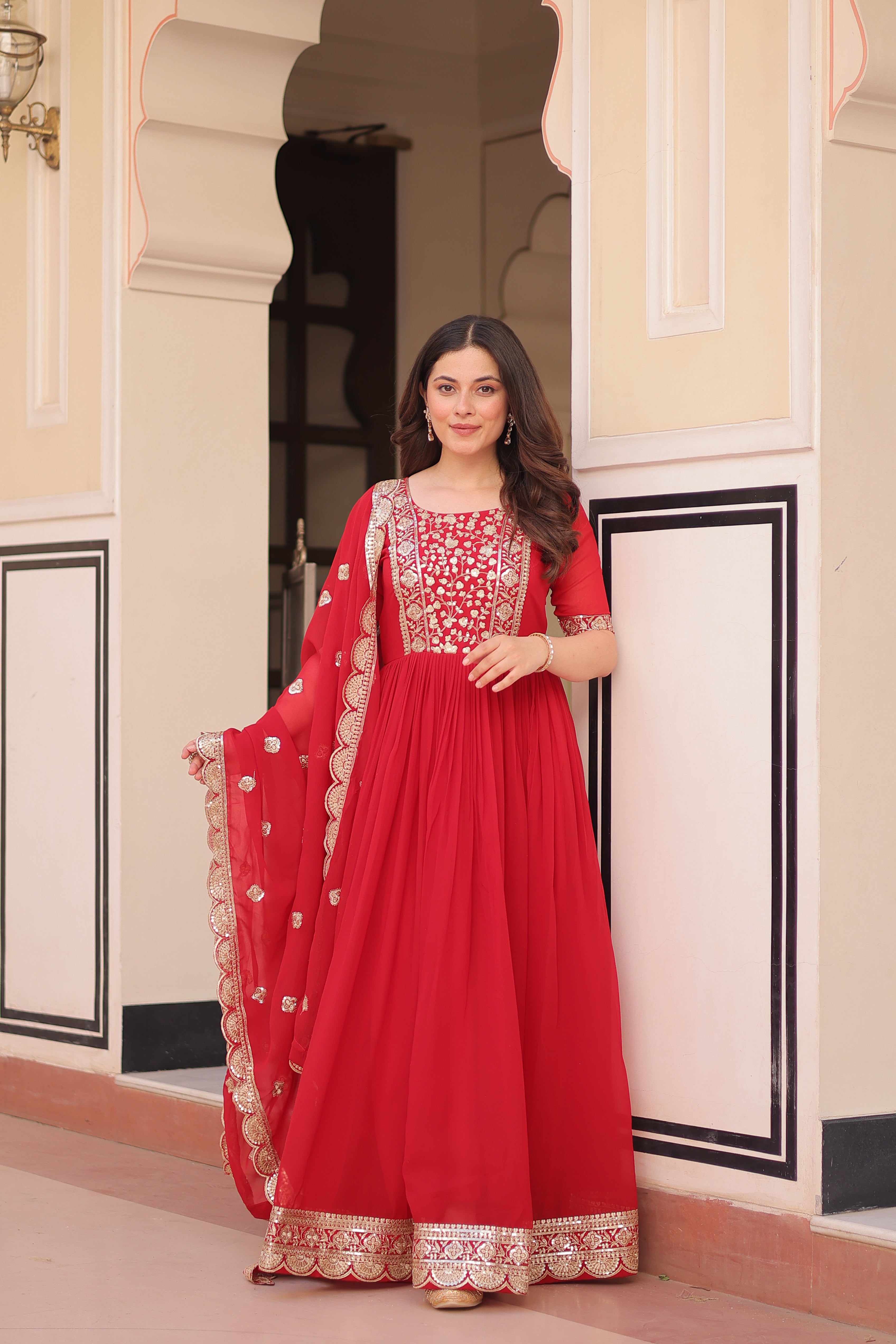 Embroidered Anarkali Gown with Dupatta