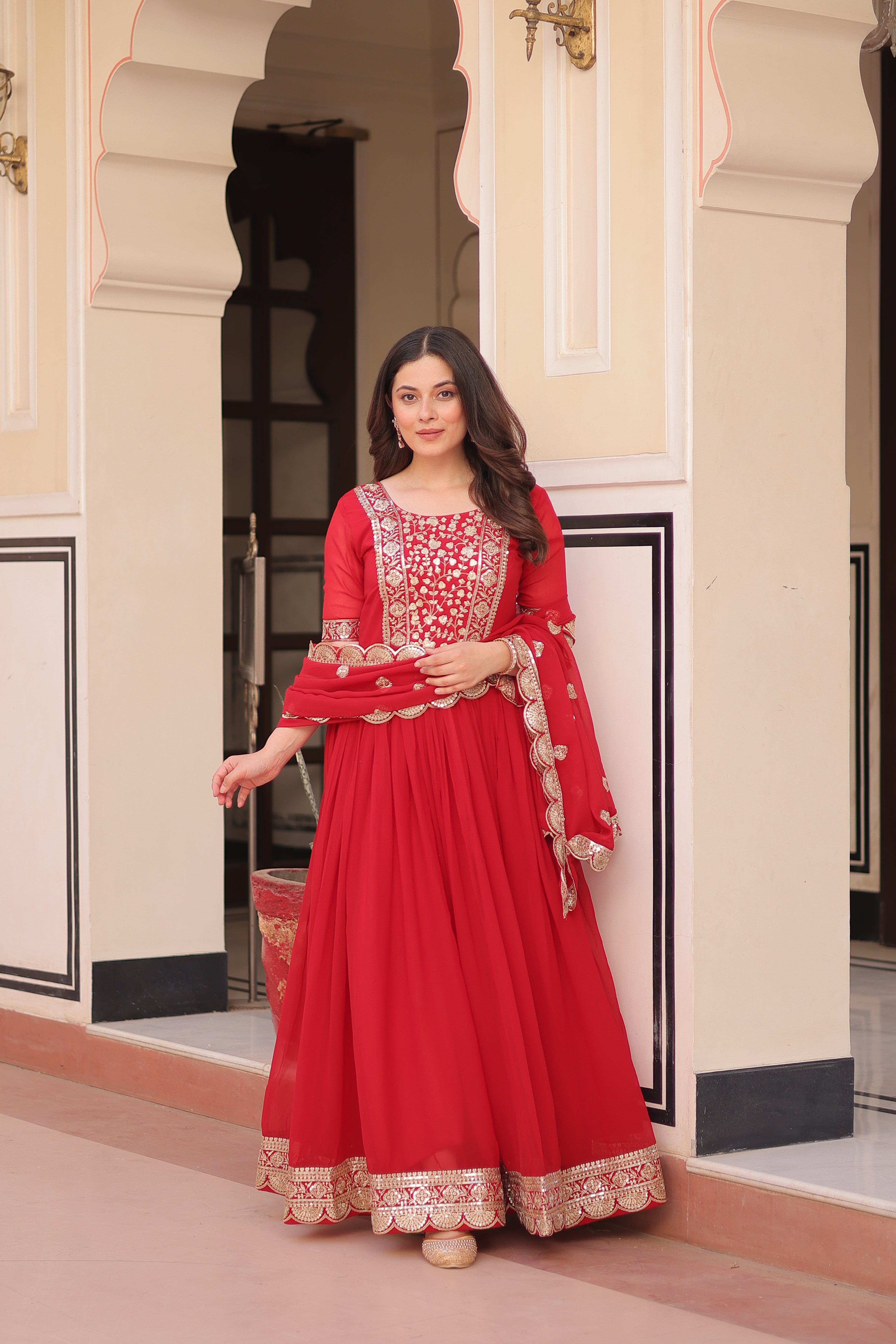 Embroidered Anarkali Gown with Dupatta