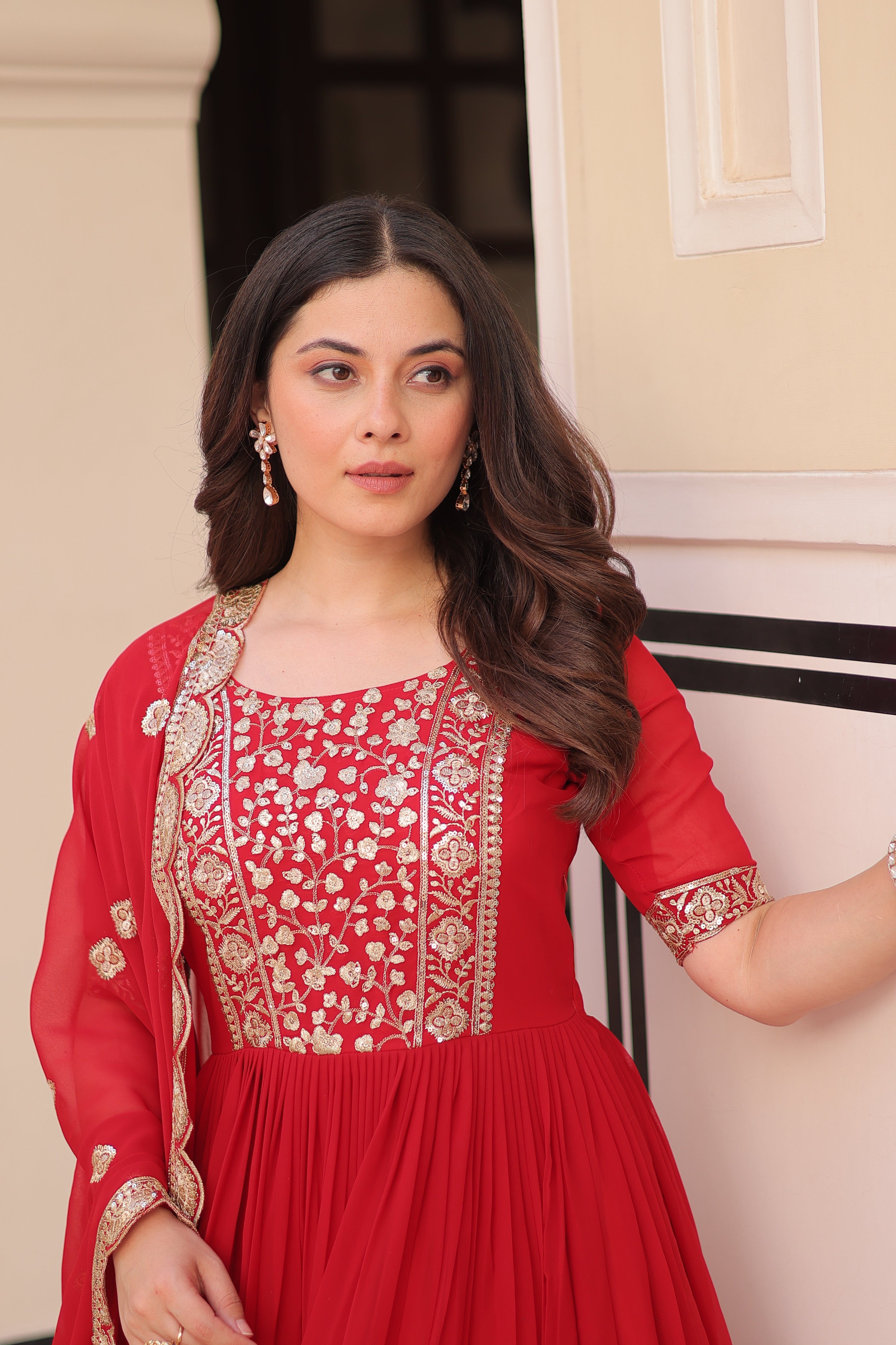 Embroidered Anarkali Gown with Dupatta