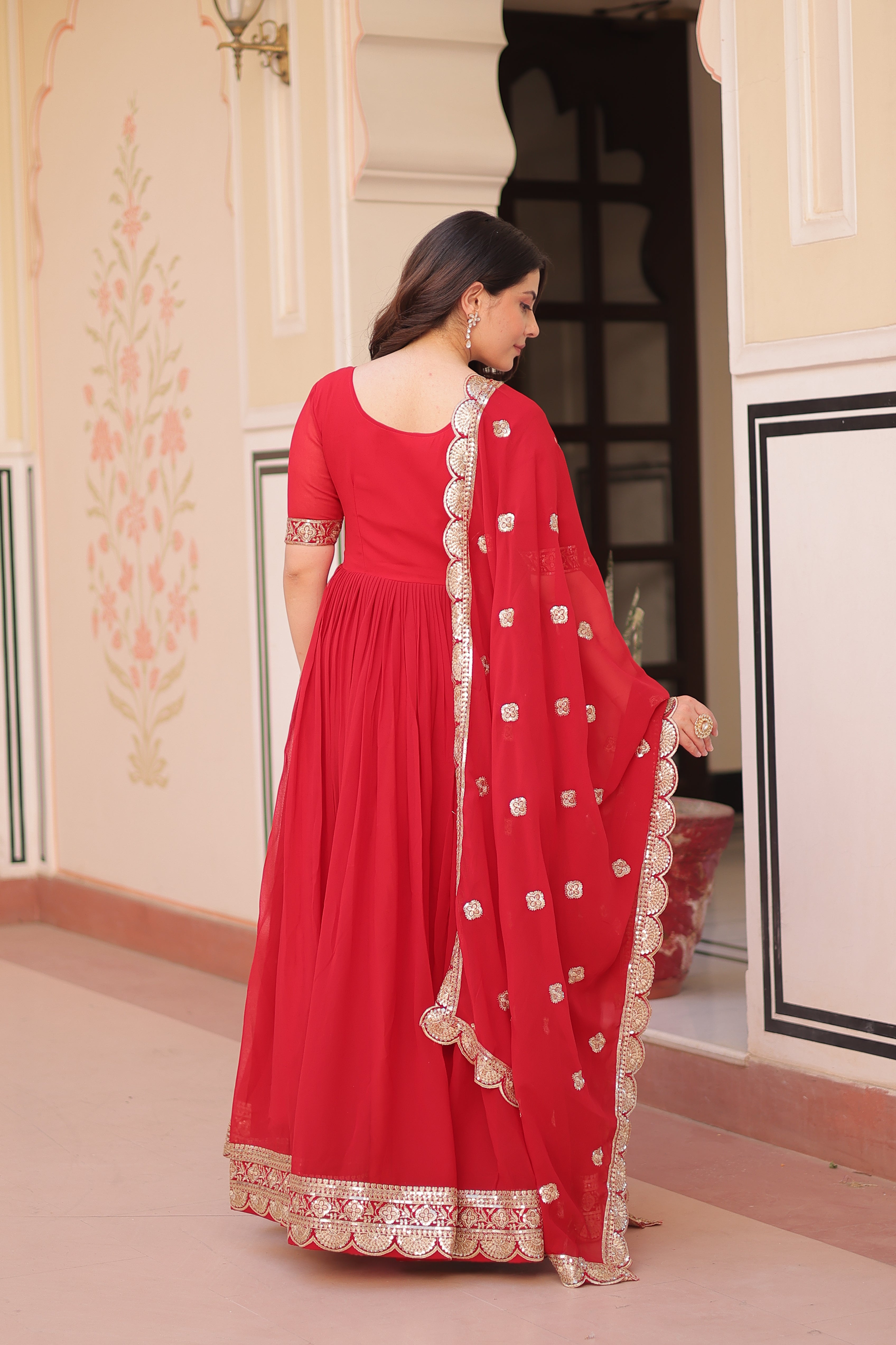 Embroidered Anarkali Gown with Dupatta