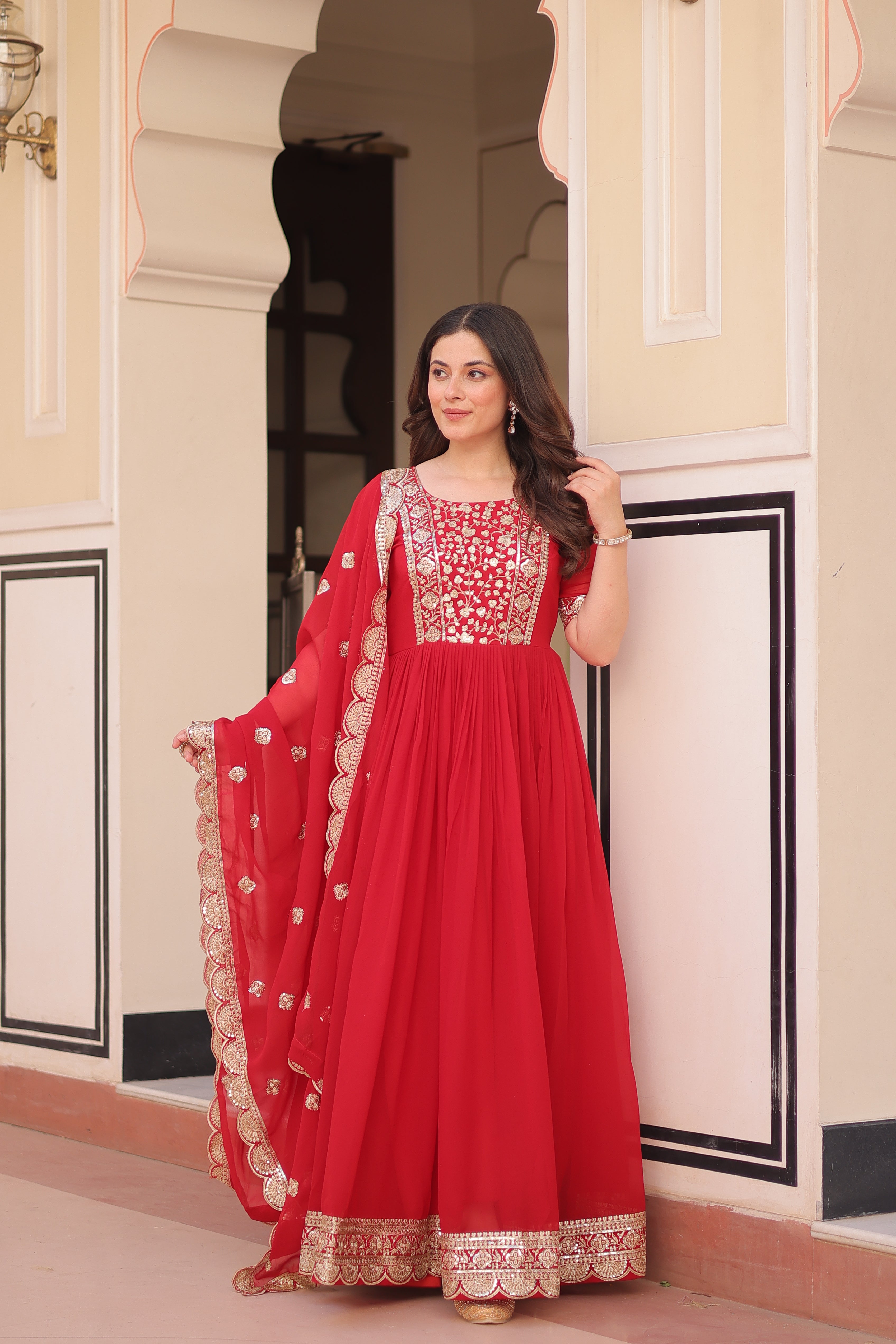 Embroidered Anarkali Gown with Dupatta