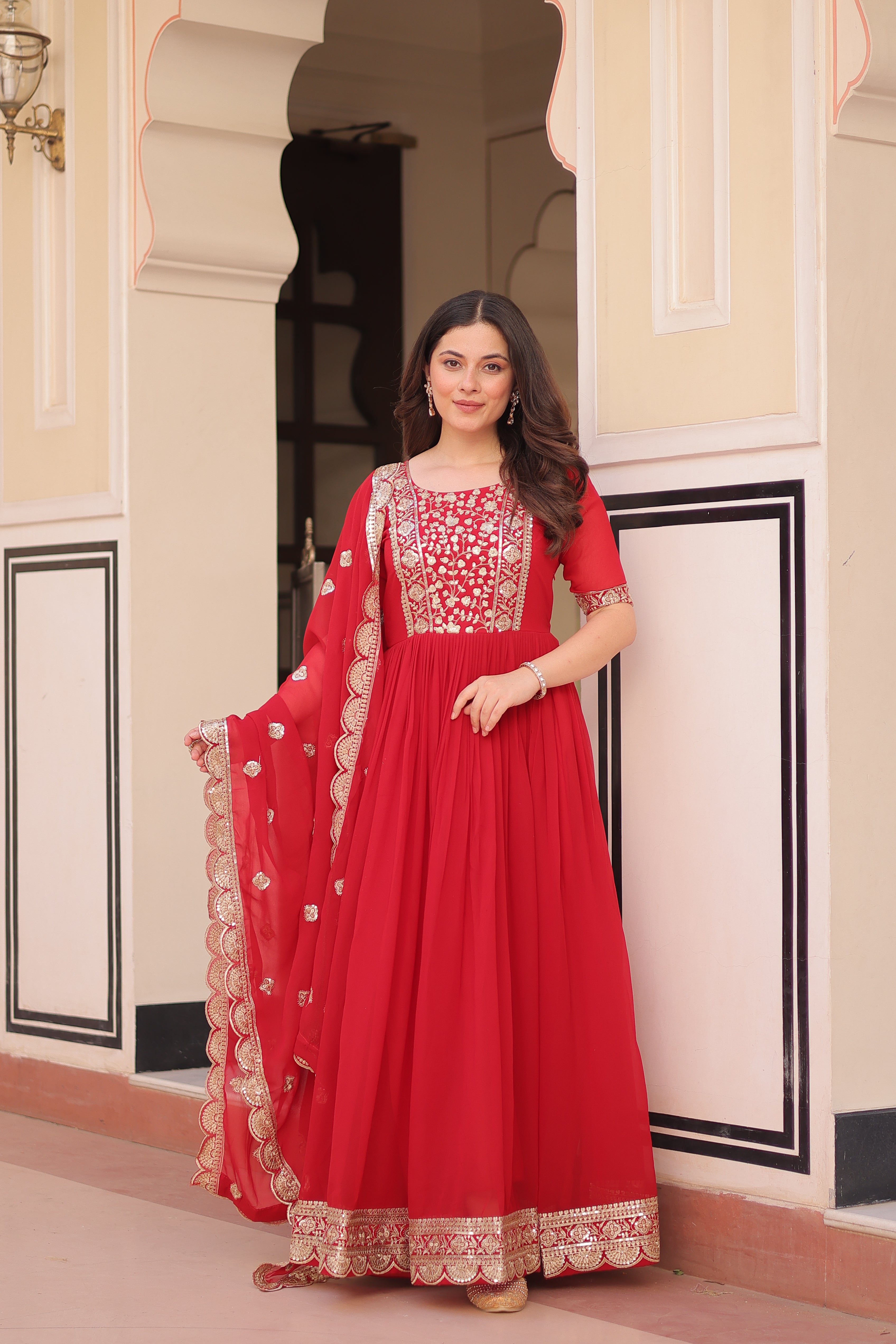 Embroidered Anarkali Gown with Dupatta