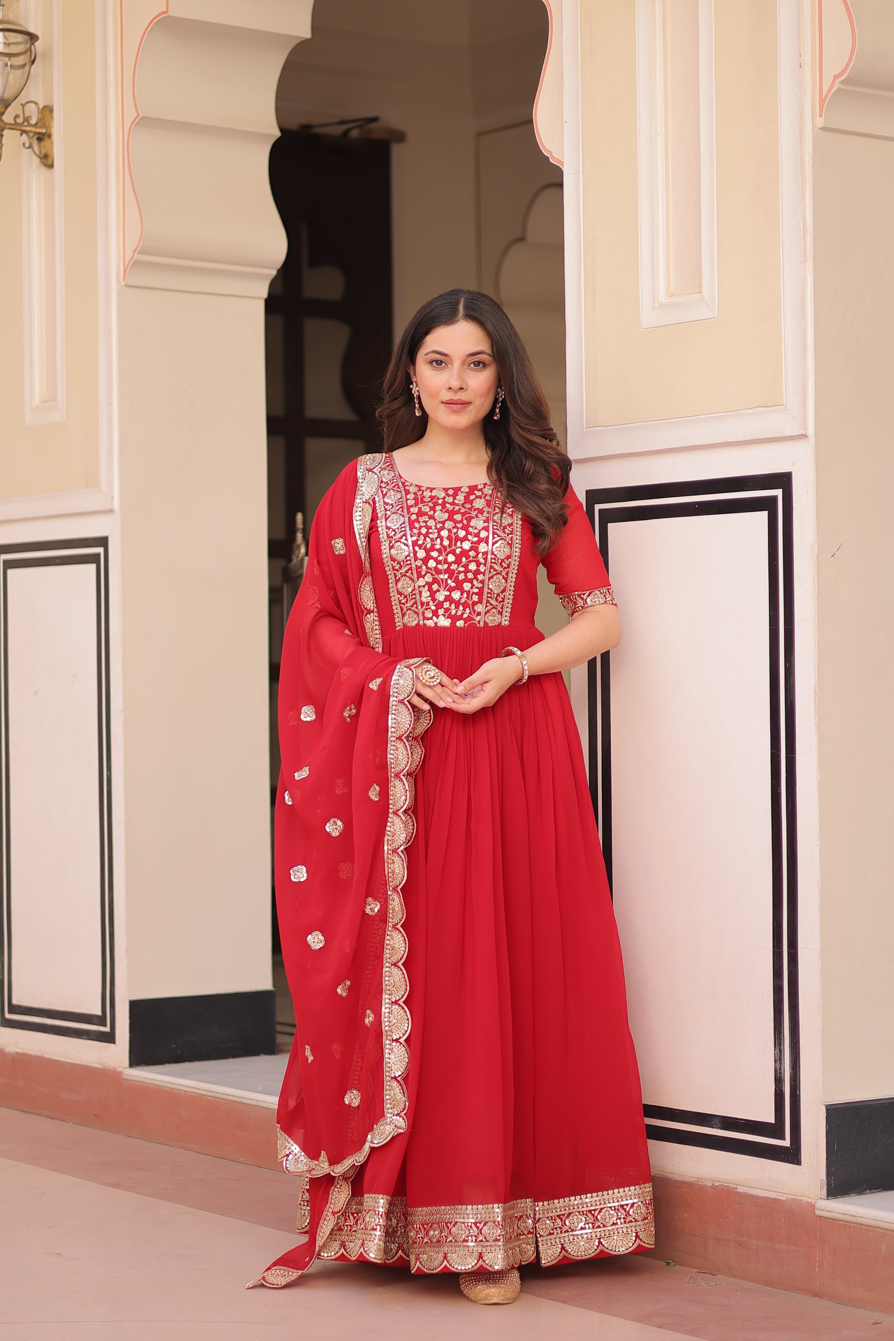 Embroidered Anarkali Gown with Dupatta