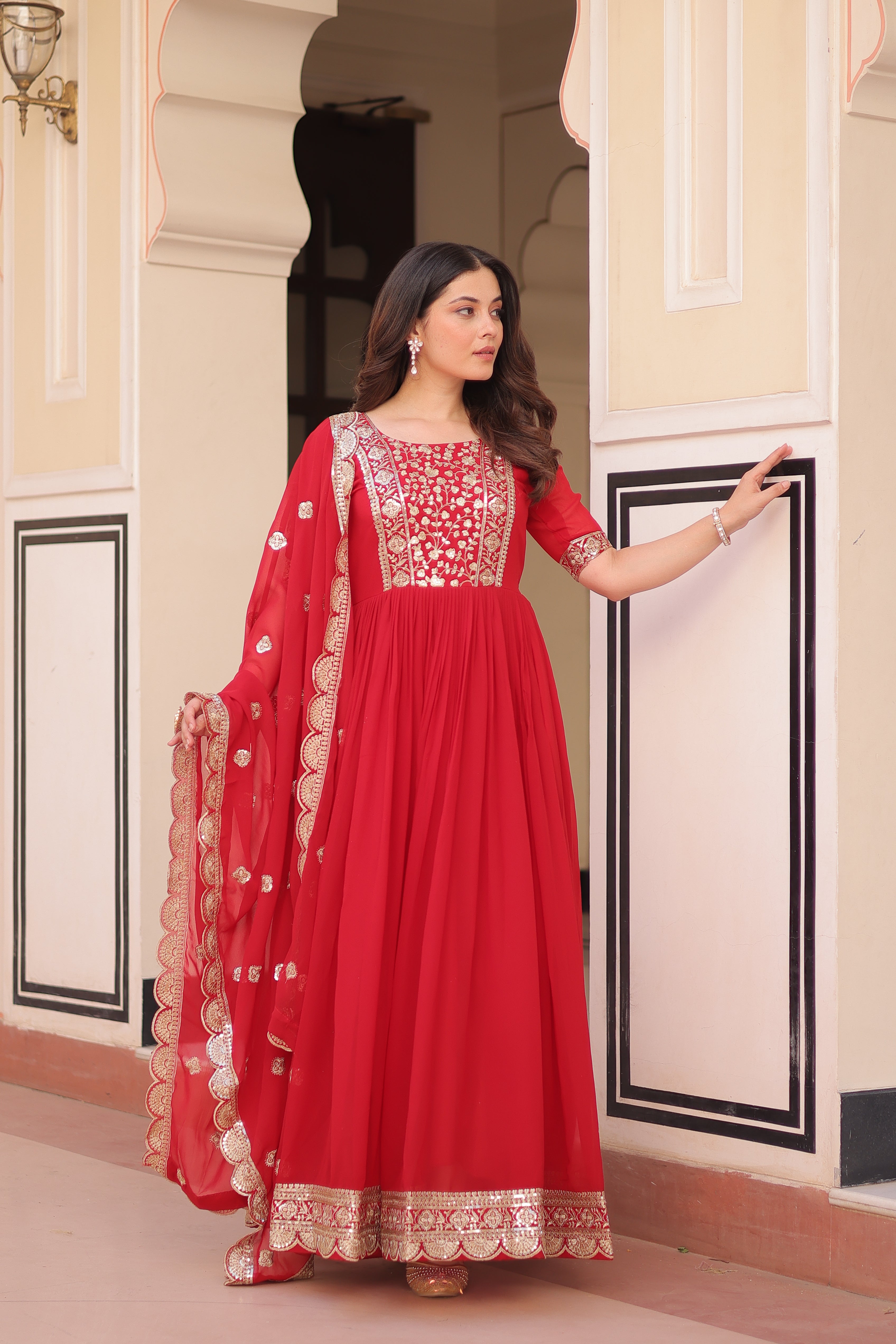 Embroidered Anarkali Gown with Dupatta