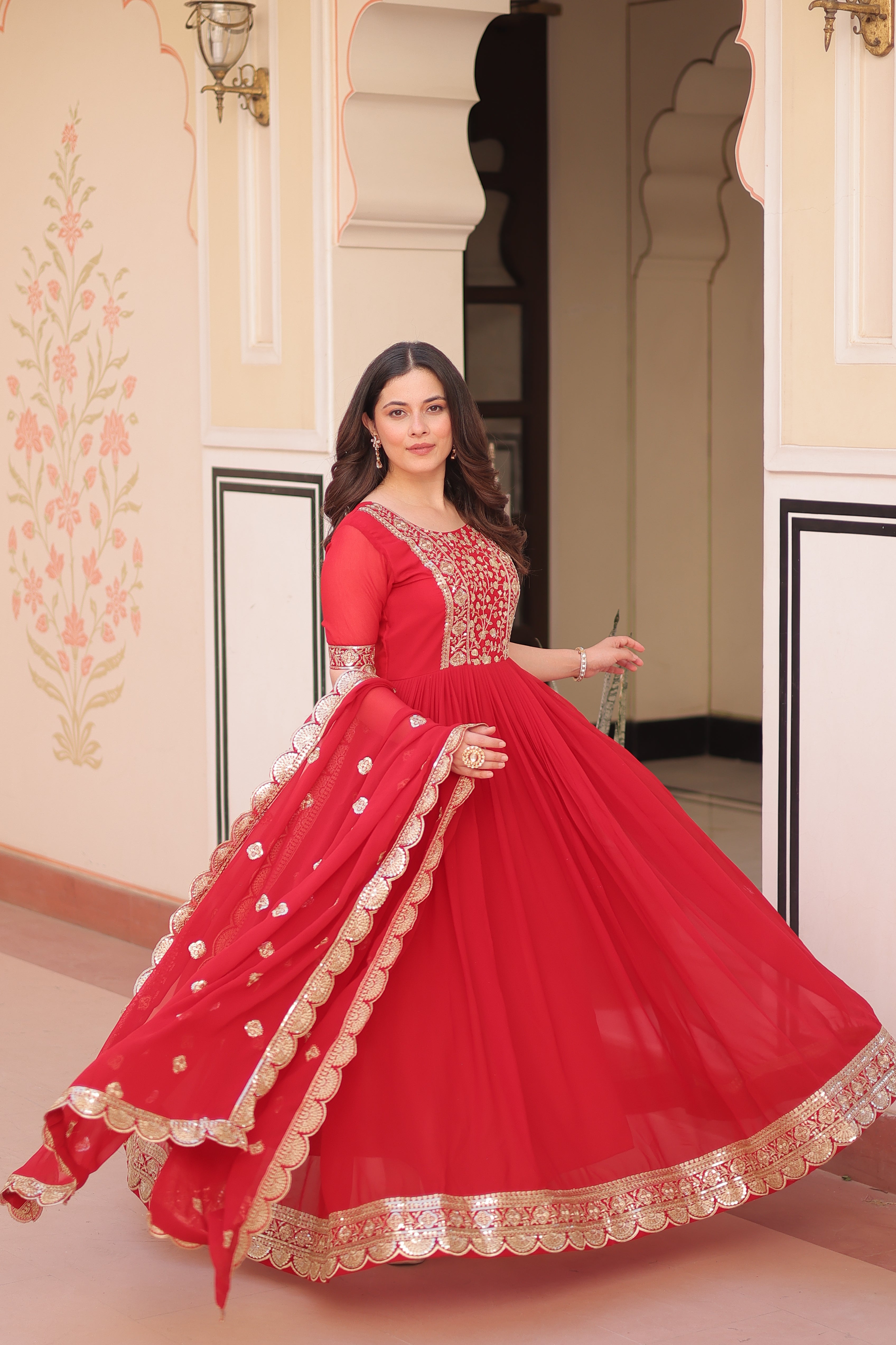 Embroidered Anarkali Gown with Dupatta
