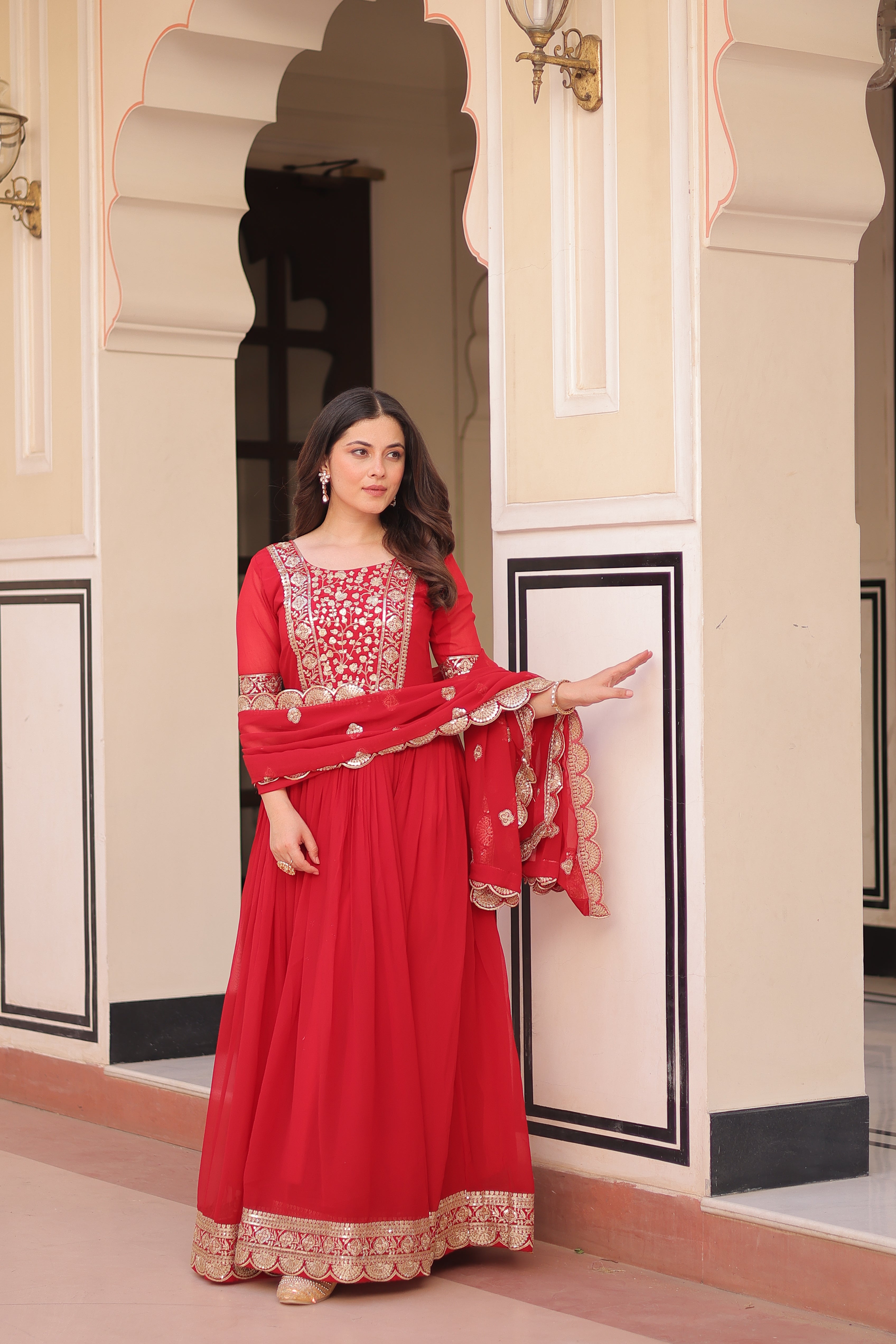 Embroidered Anarkali Gown with Dupatta