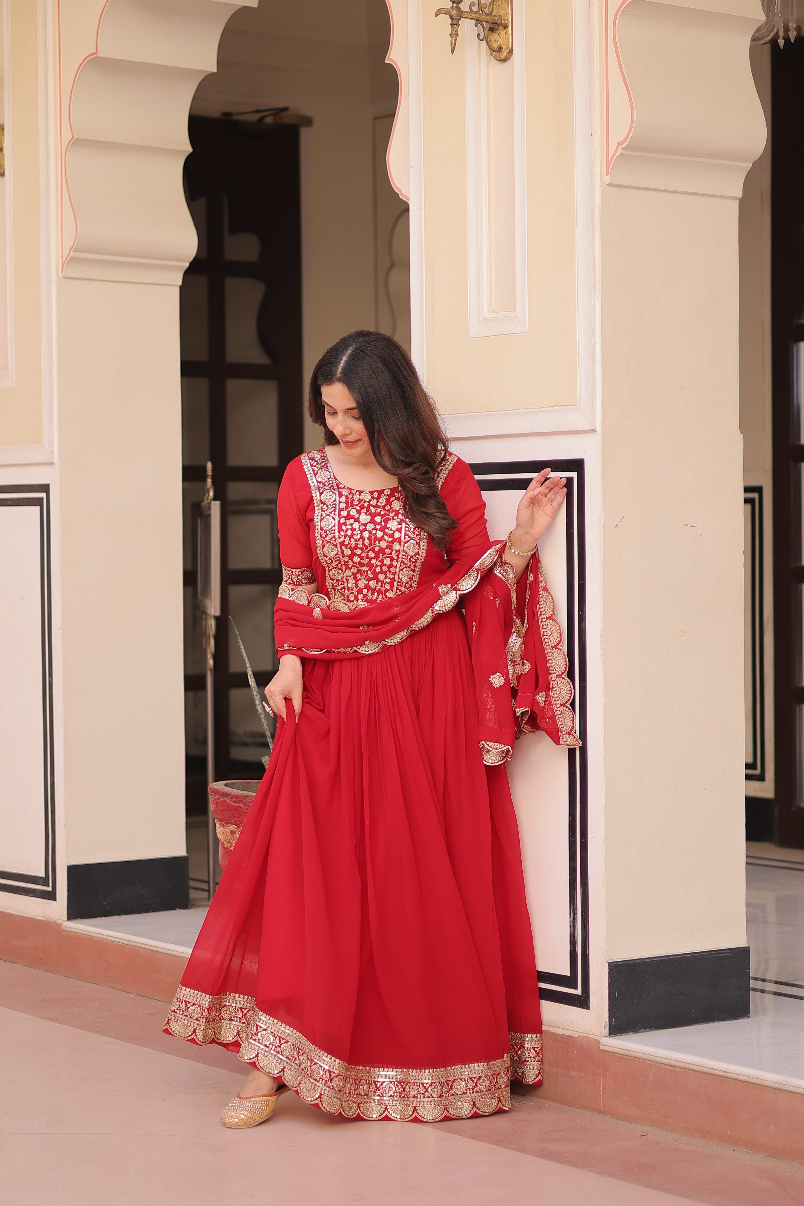 Embroidered Anarkali Gown with Dupatta