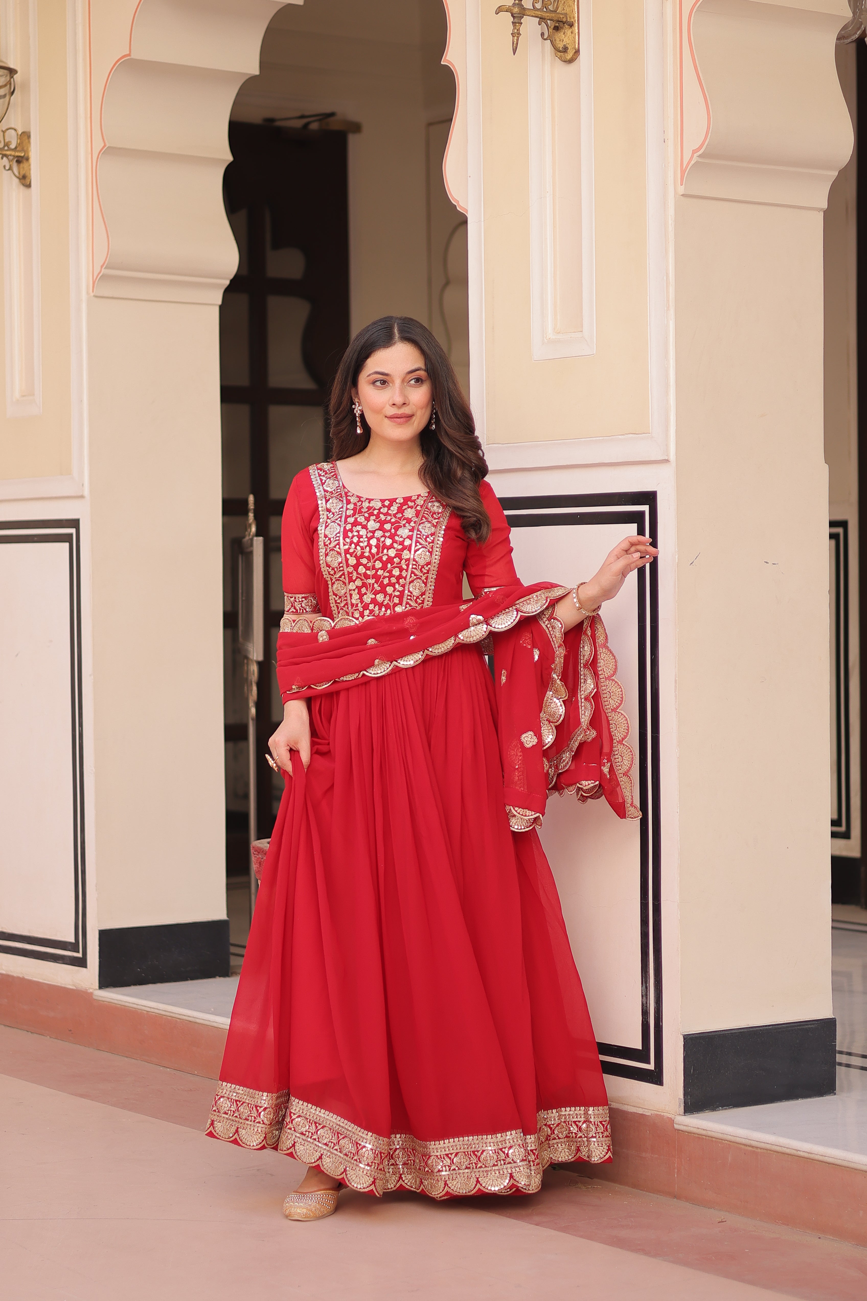 Embroidered Anarkali Gown with Dupatta