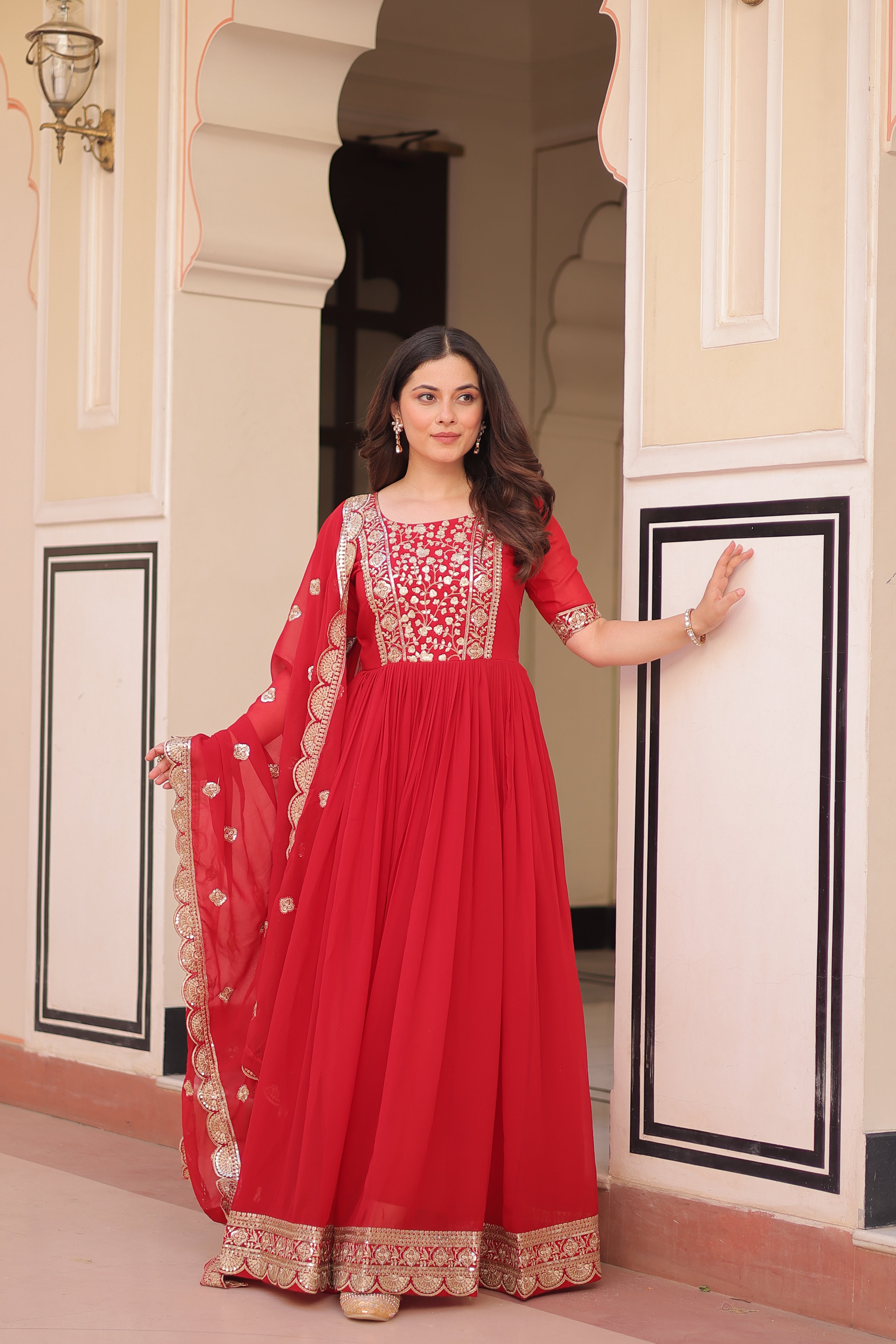 Embroidered Anarkali Gown with Dupatta