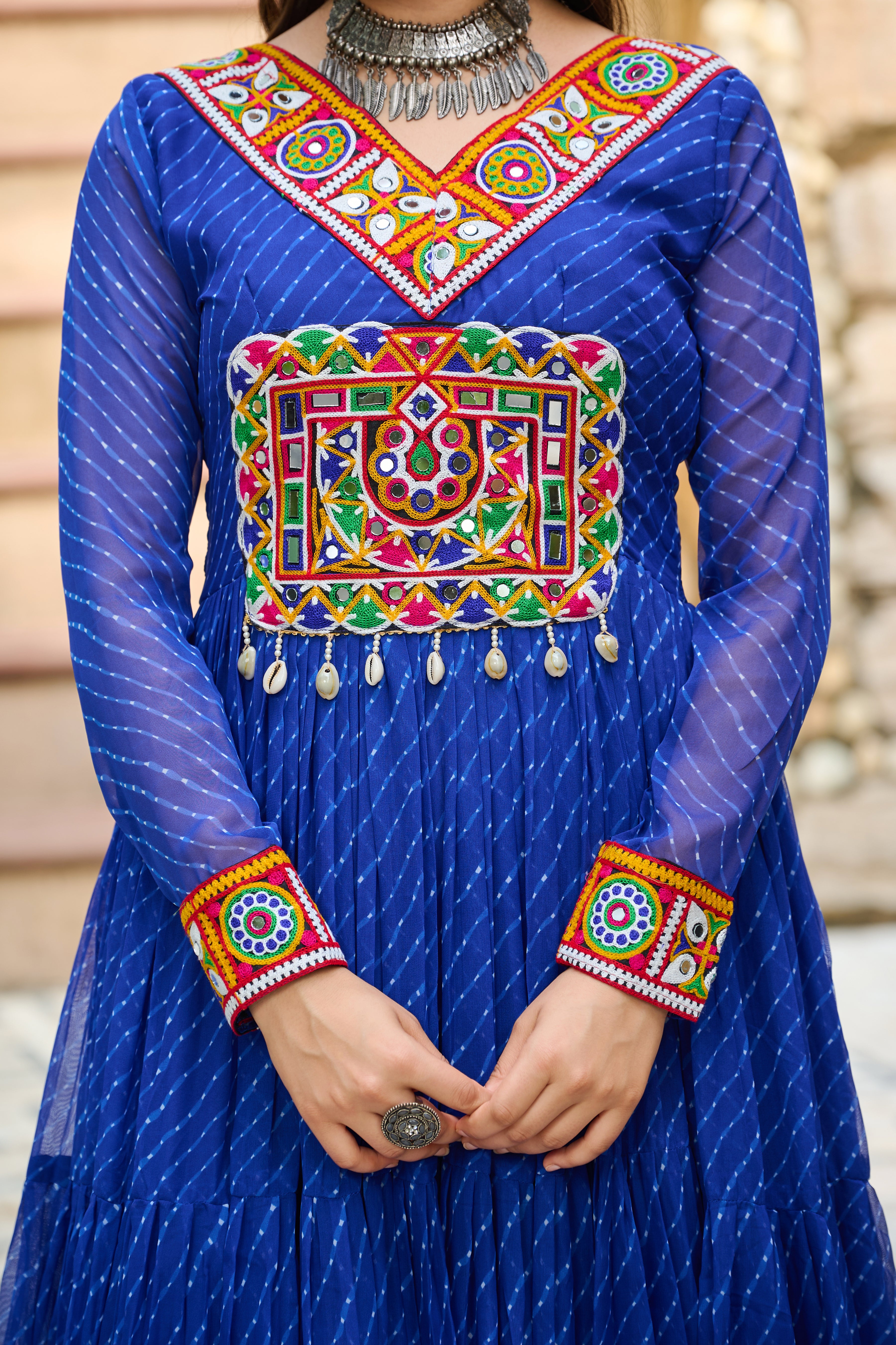 Traditional Bandhej Anarkali Dress with Kutchi Mirror Embroidery