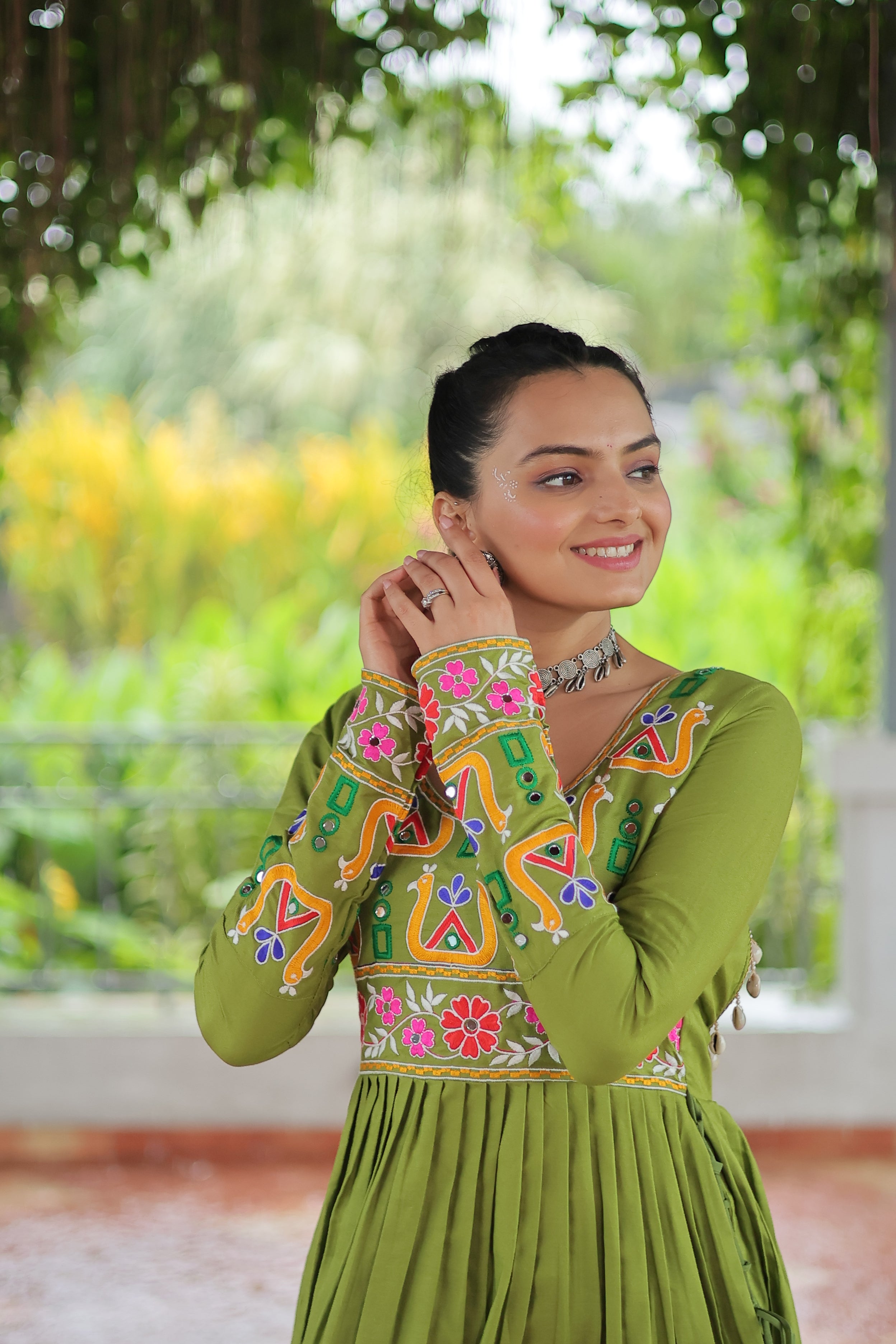 Kutchi Embroidered Anarkali Dress with Peacock & Floral Motifs