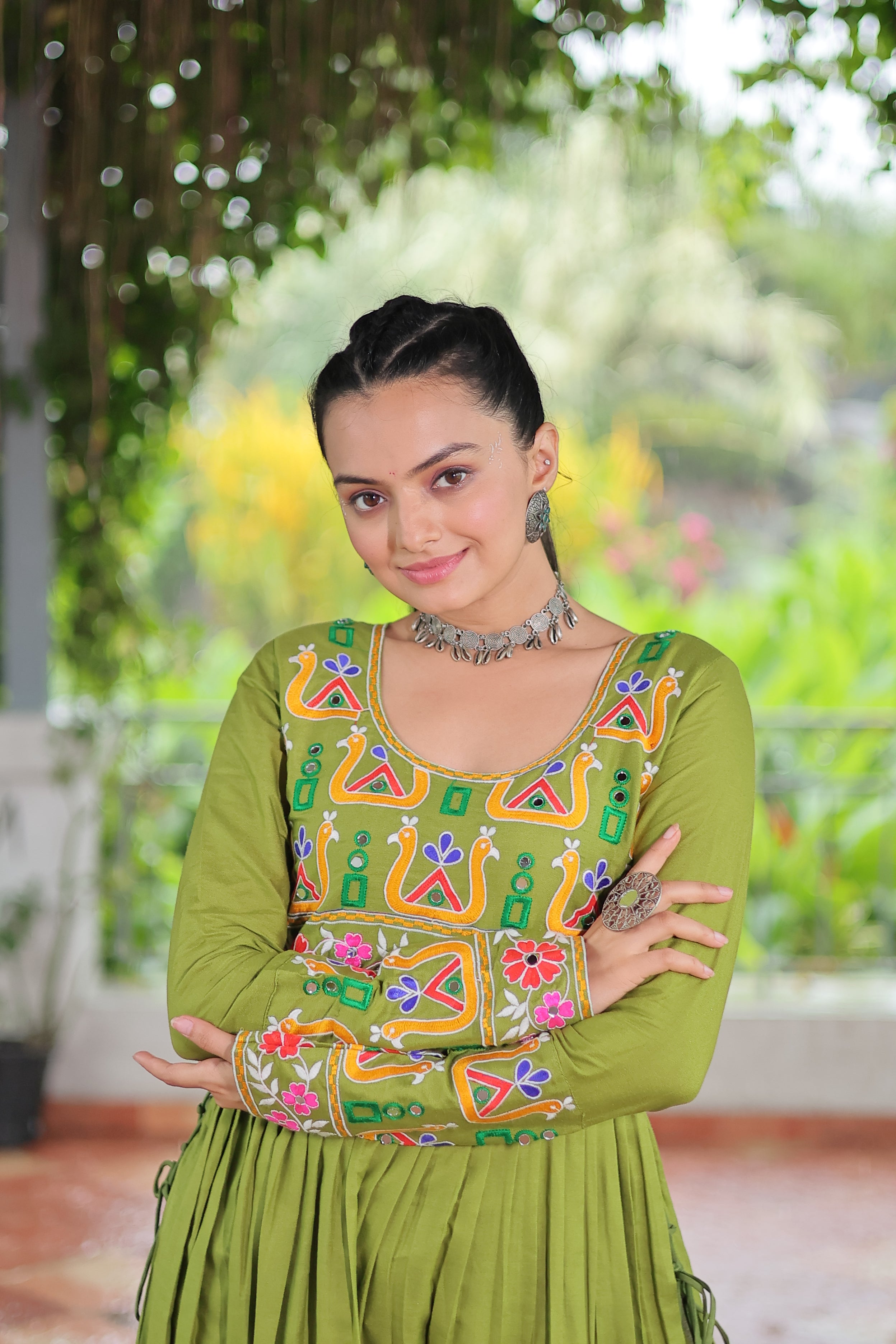 Kutchi Embroidered Anarkali Dress with Peacock & Floral Motifs