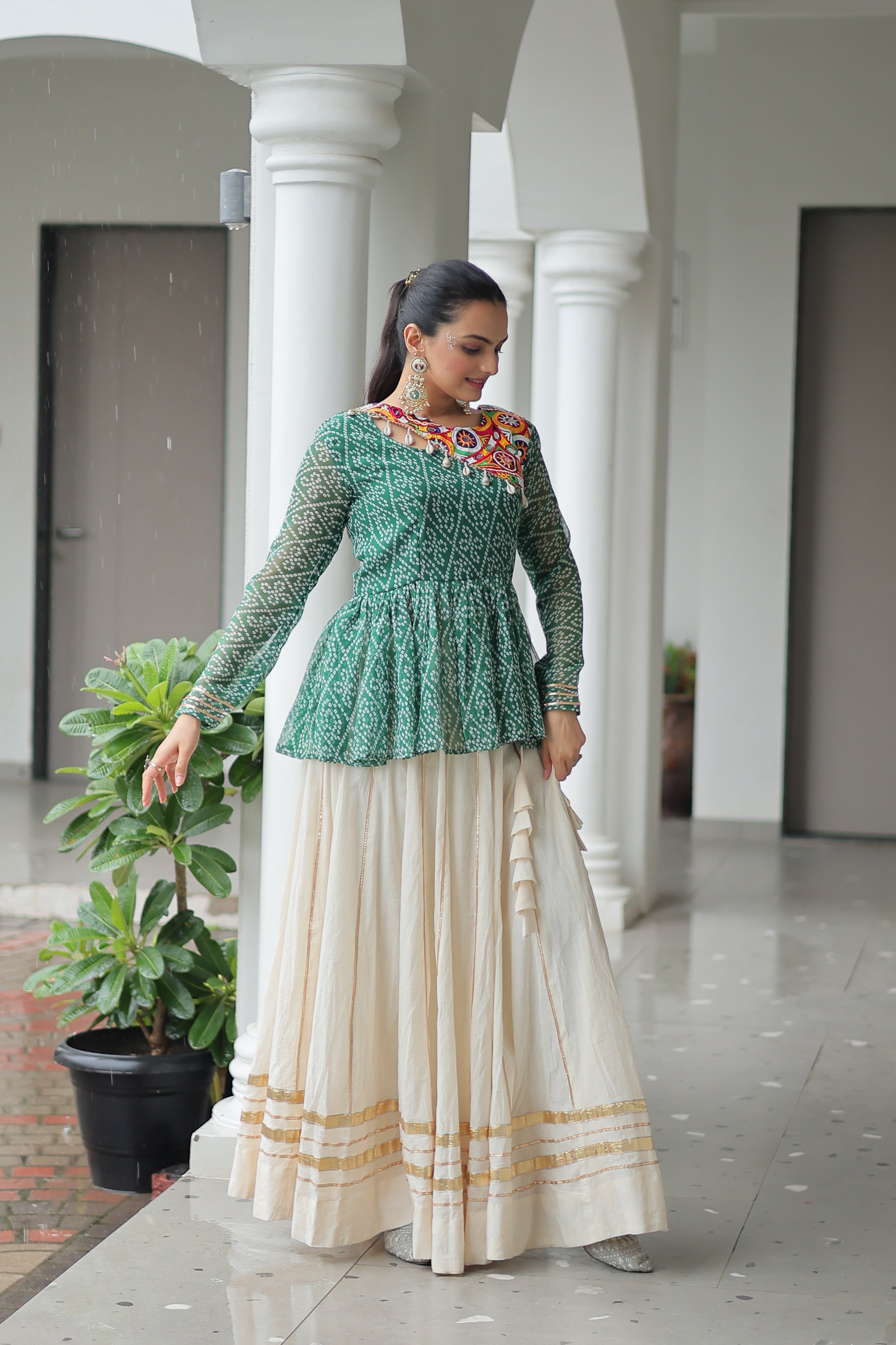 Peplum Kurti with Printed Bodice and Flared Skirt