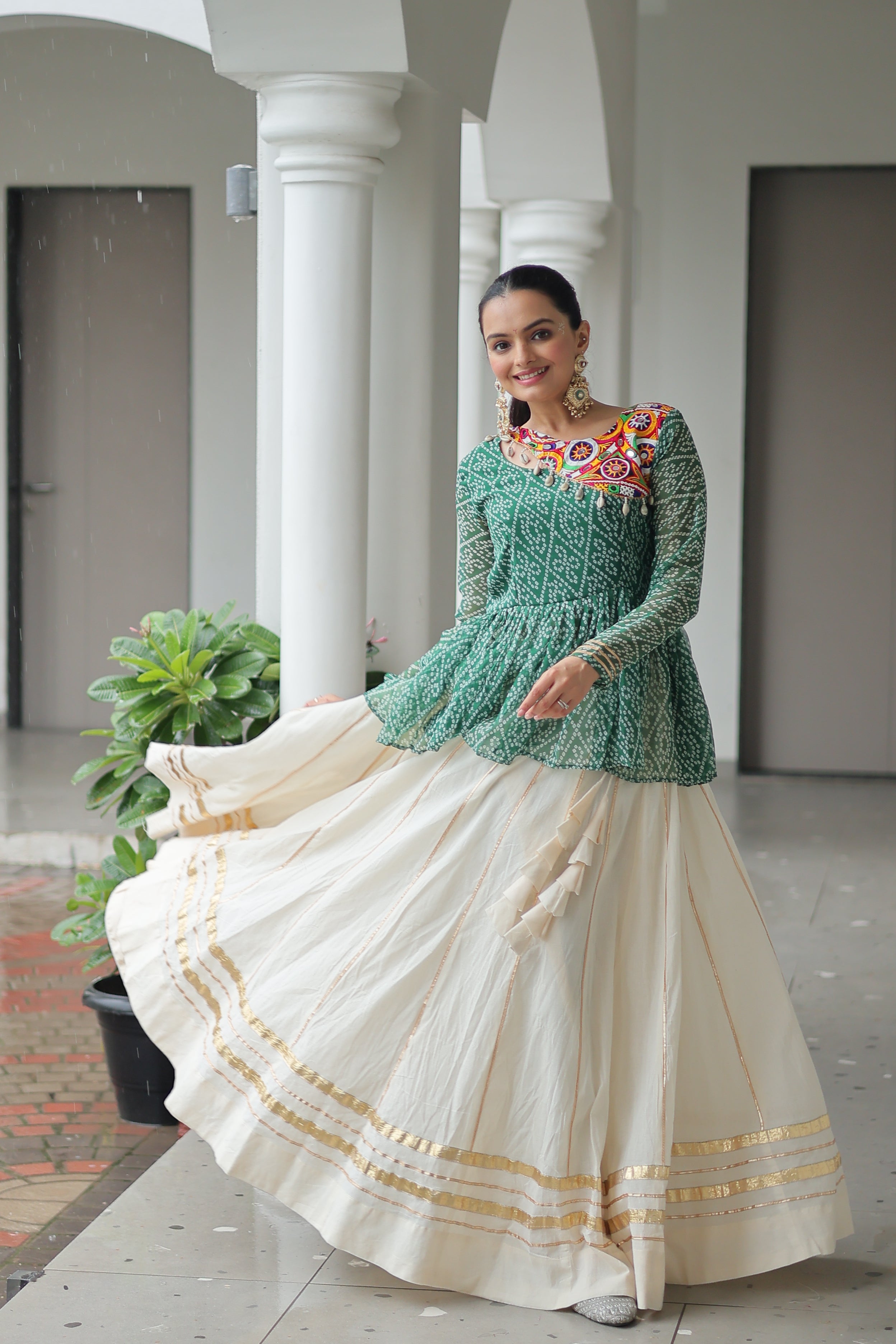 Peplum Kurti with Printed Bodice and Flared Skirt