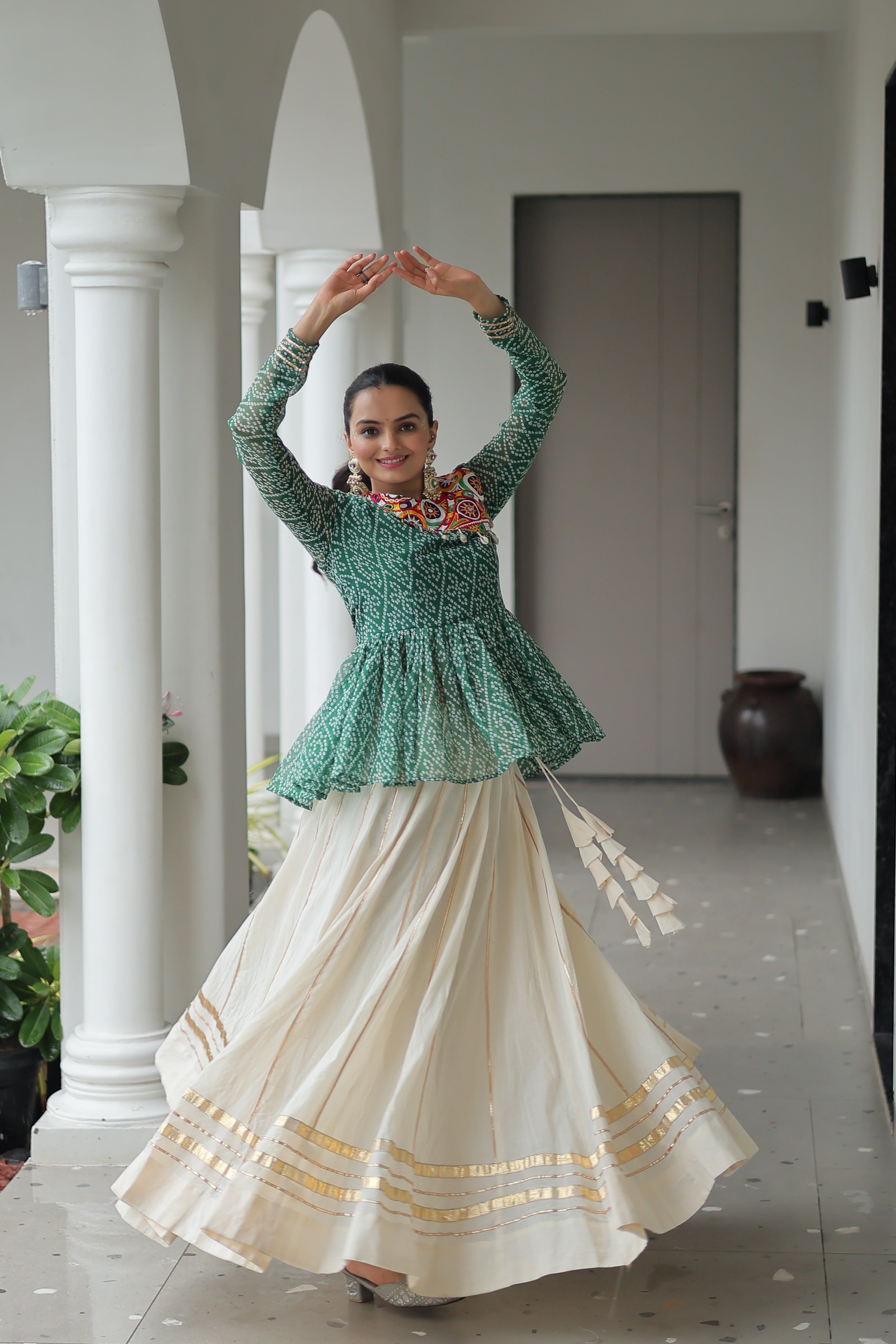 Peplum Kurti with Printed Bodice and Flared Skirt