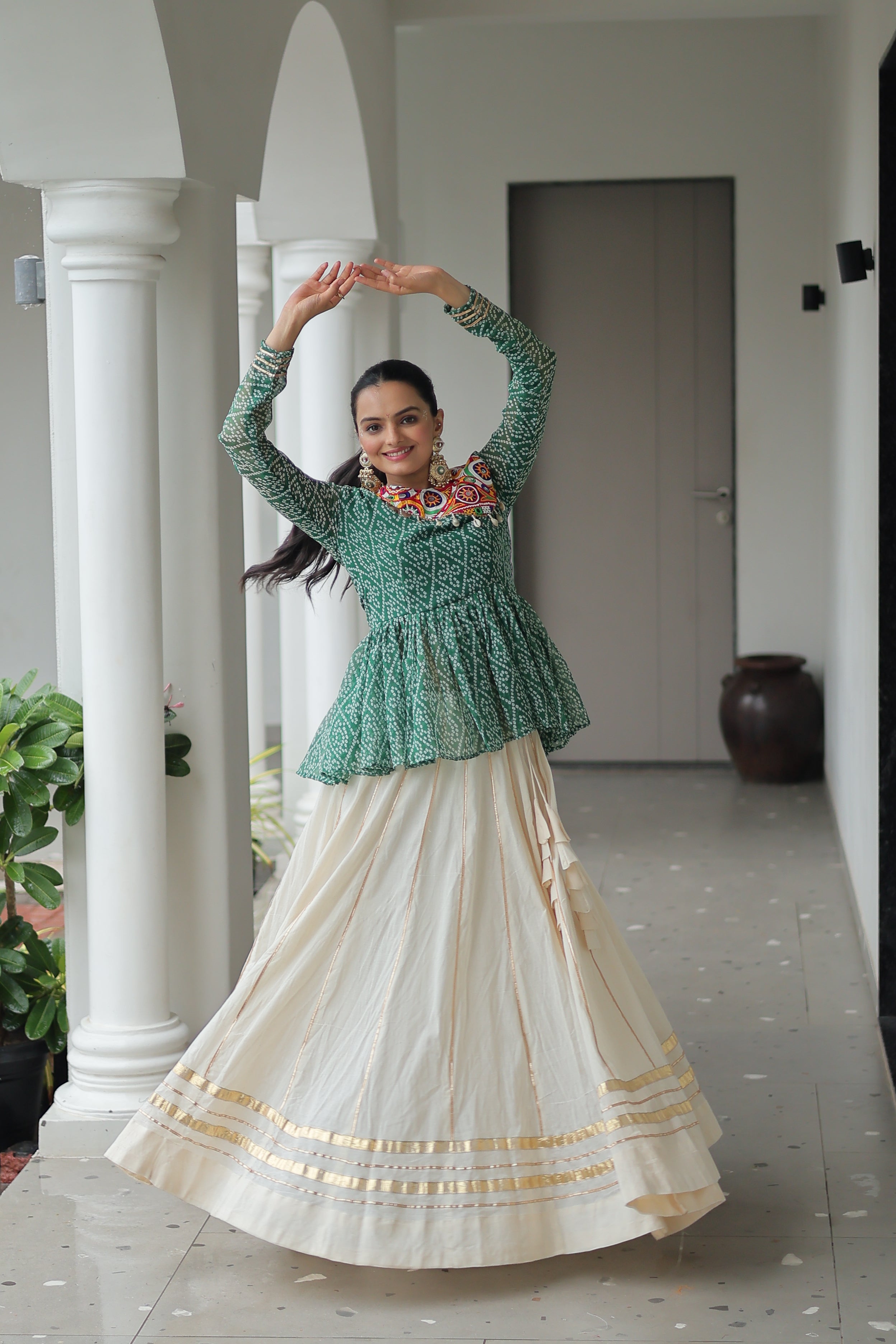Peplum Kurti with Printed Bodice and Flared Skirt