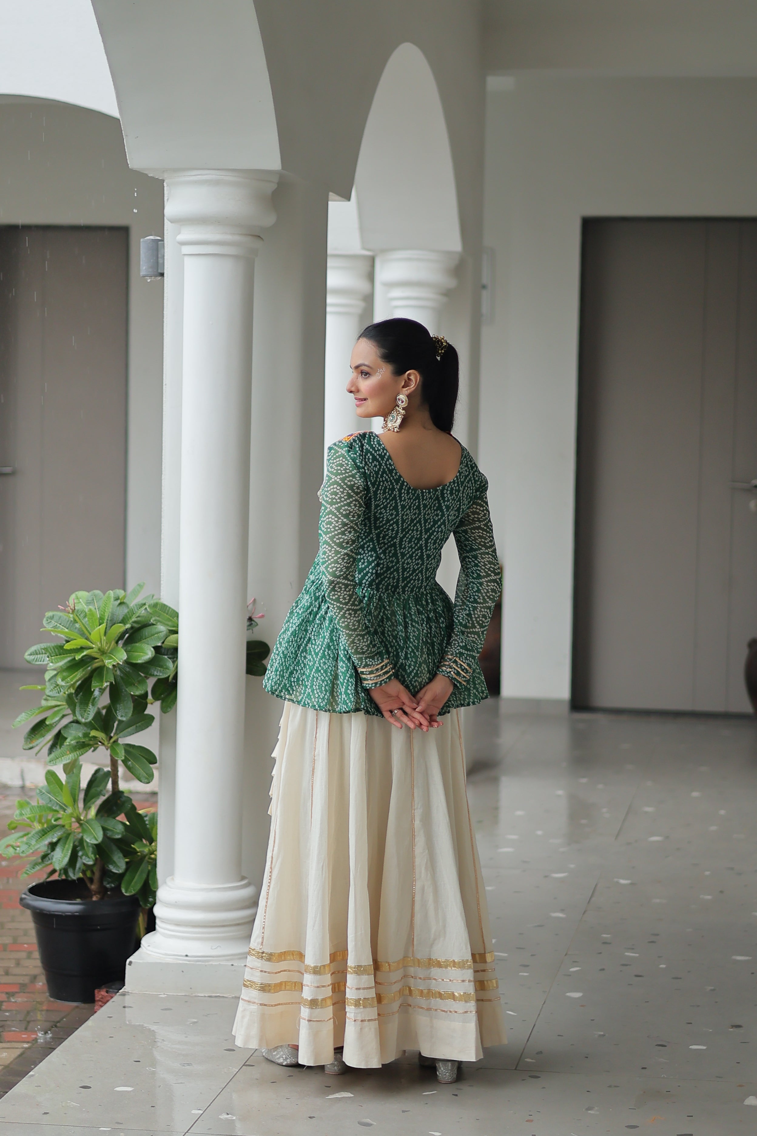 Peplum Kurti with Printed Bodice and Flared Skirt