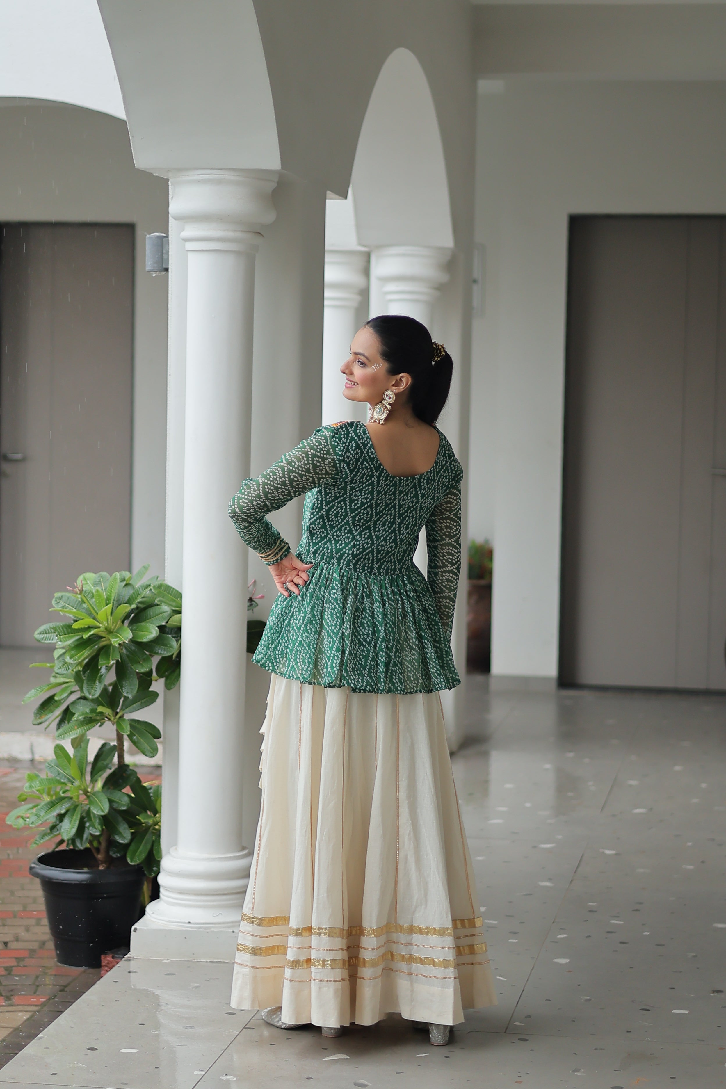 Peplum Kurti with Printed Bodice and Flared Skirt