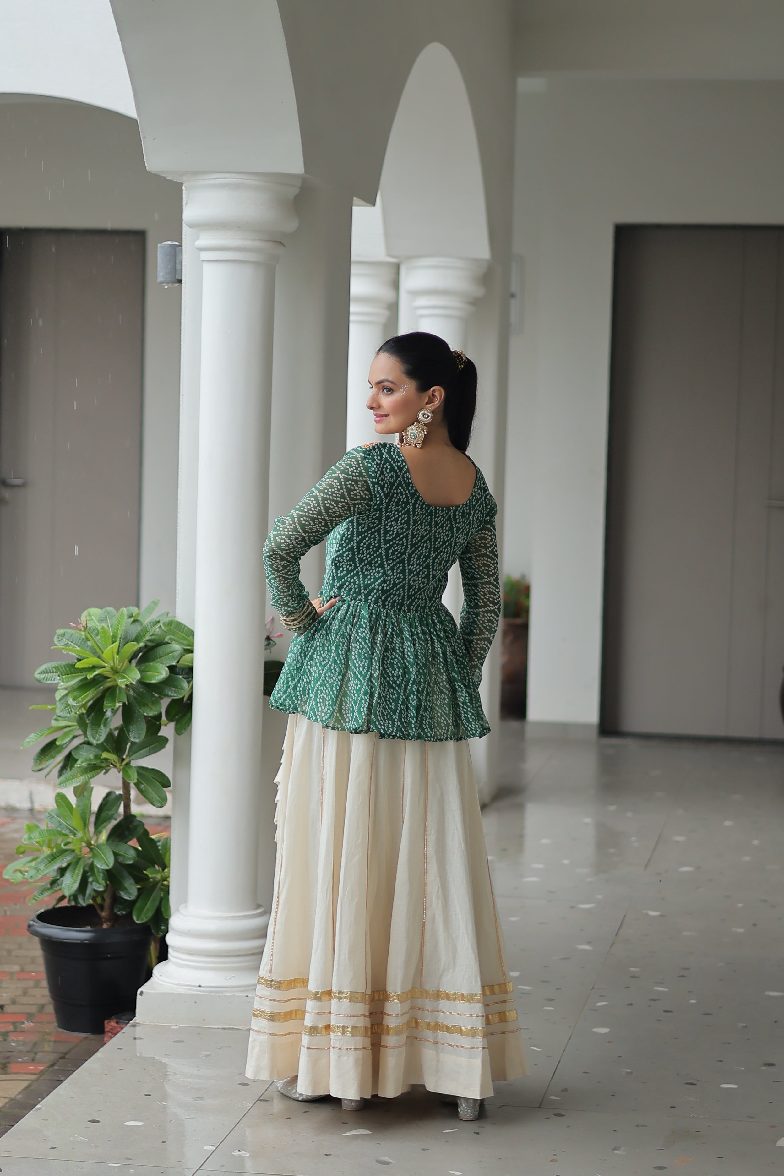 Peplum Kurti with Printed Bodice and Flared Skirt