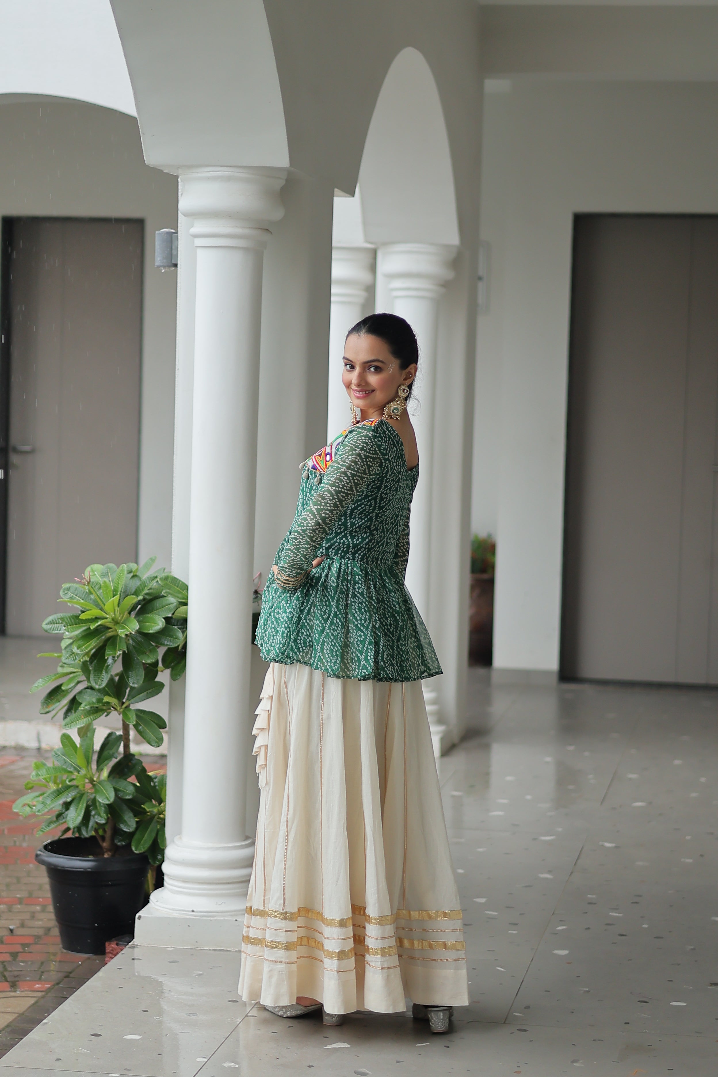 Peplum Kurti with Printed Bodice and Flared Skirt