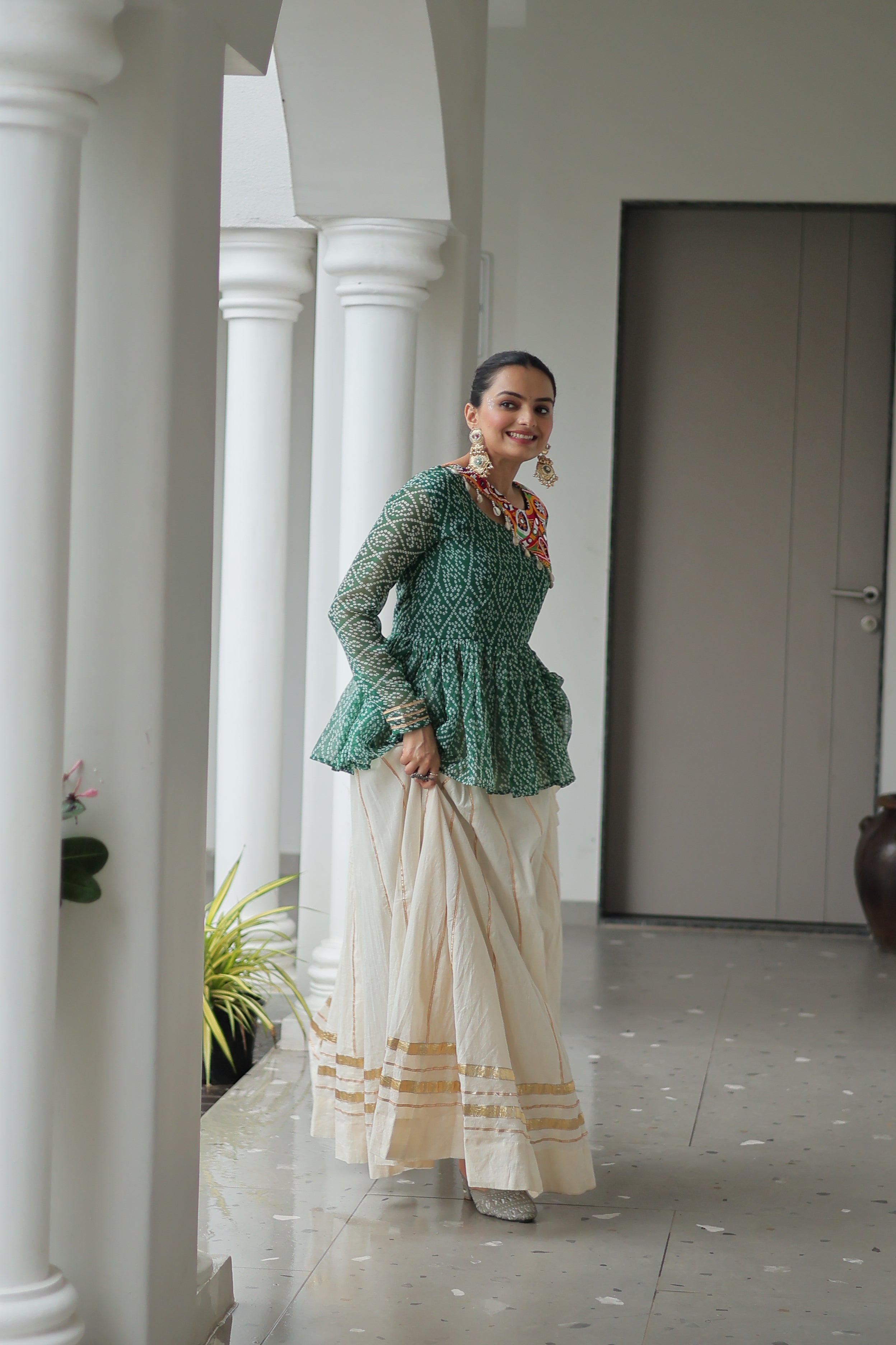 Peplum Kurti with Printed Bodice and Flared Skirt