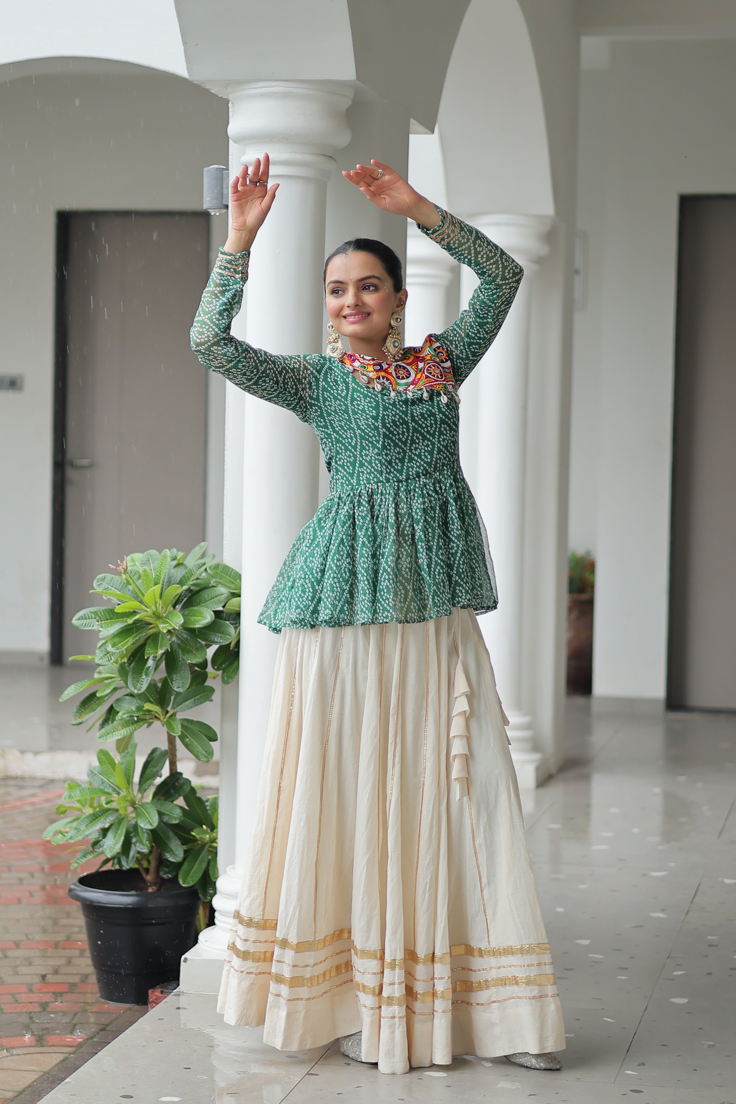 Peplum Kurti with Printed Bodice and Flared Skirt