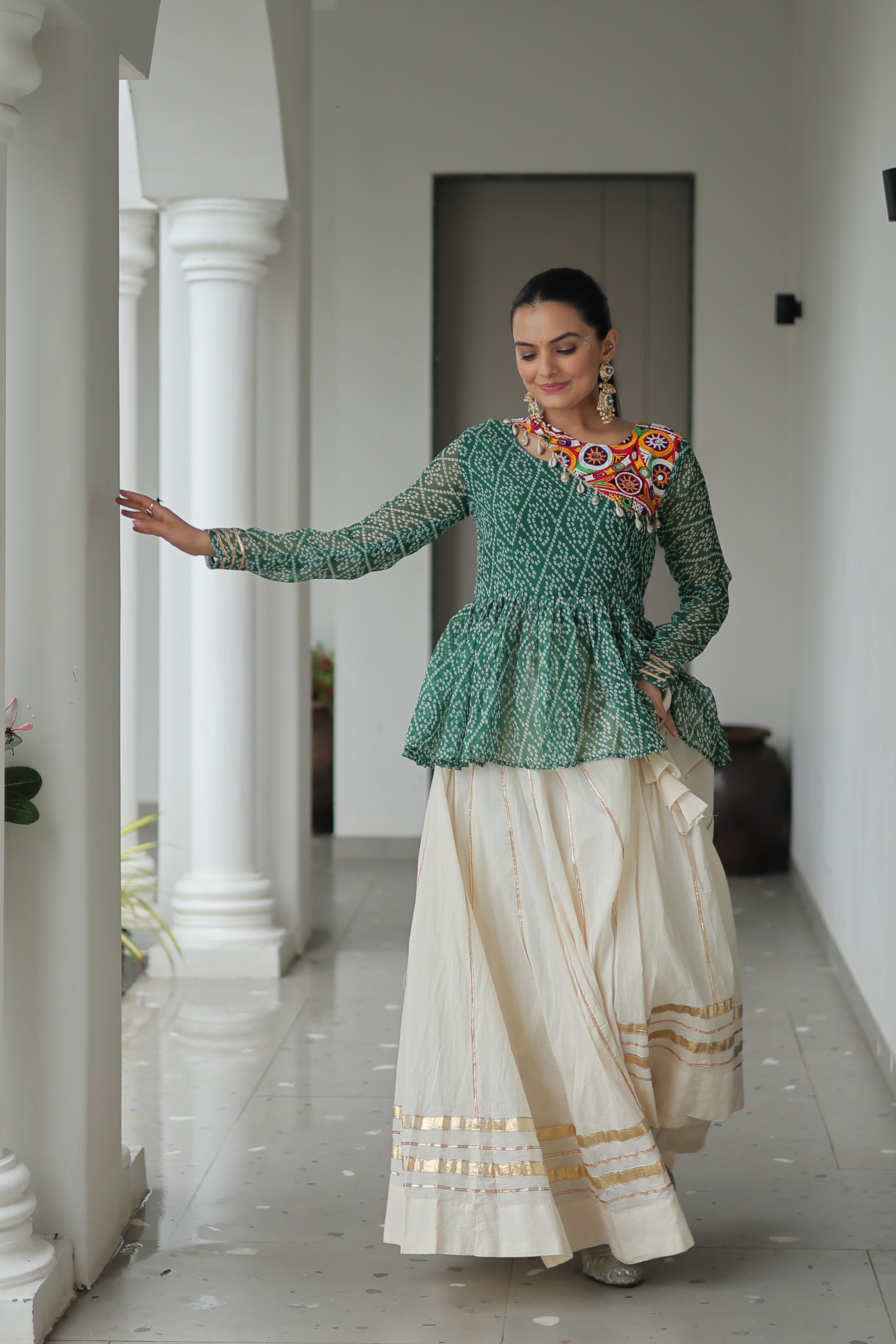 Peplum Kurti with Printed Bodice and Flared Skirt