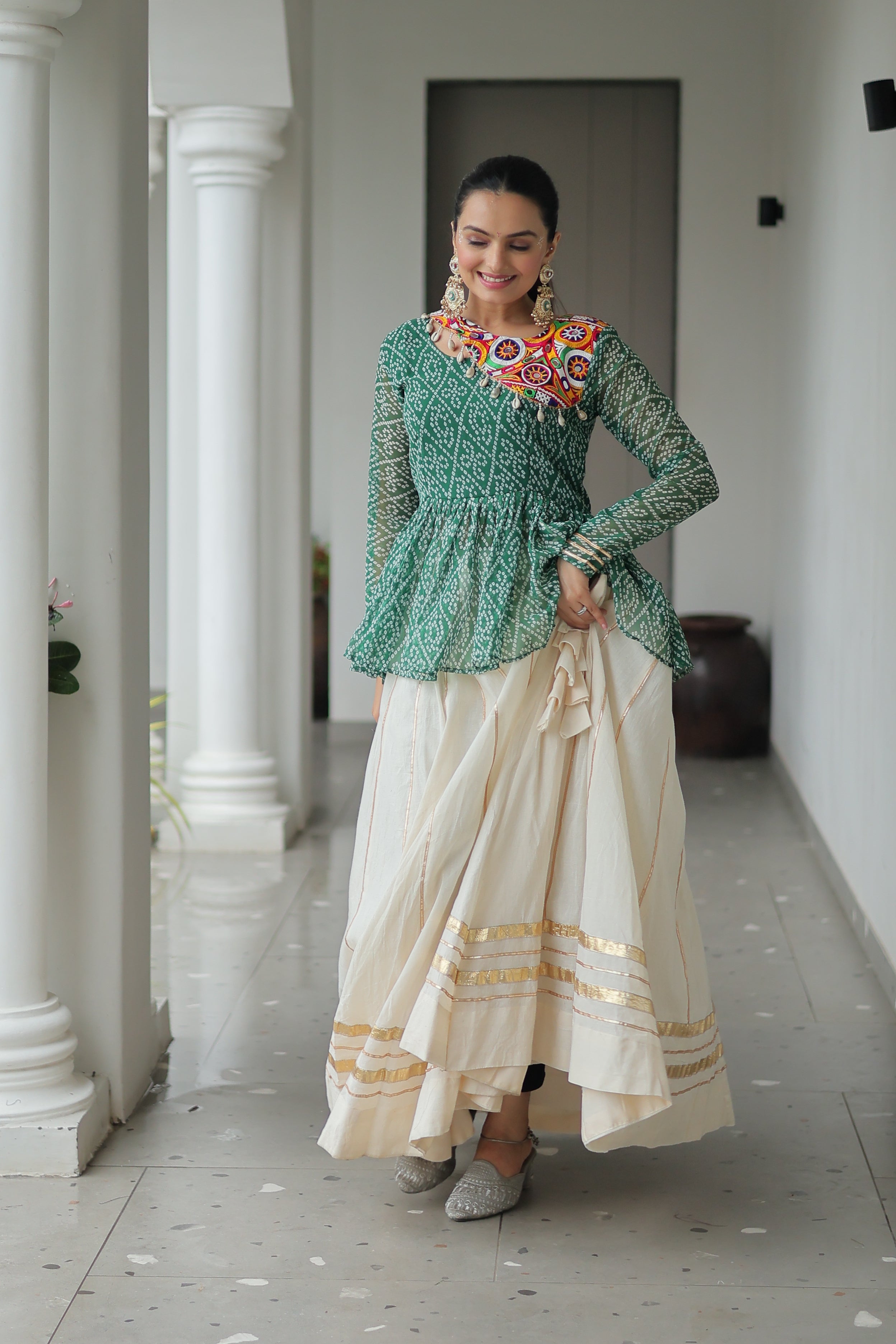 Peplum Kurti with Printed Bodice and Flared Skirt
