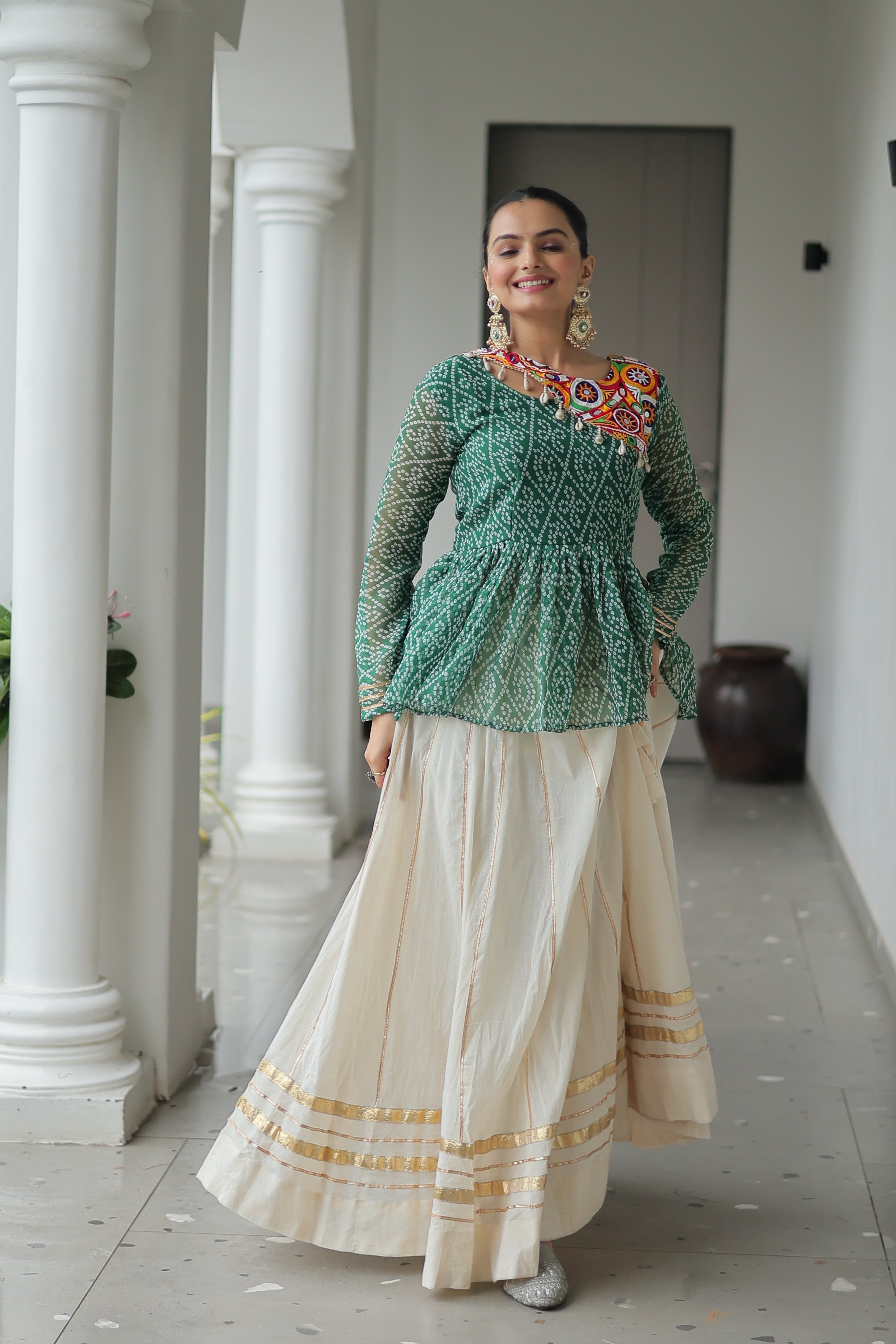 Peplum Kurti with Printed Bodice and Flared Skirt