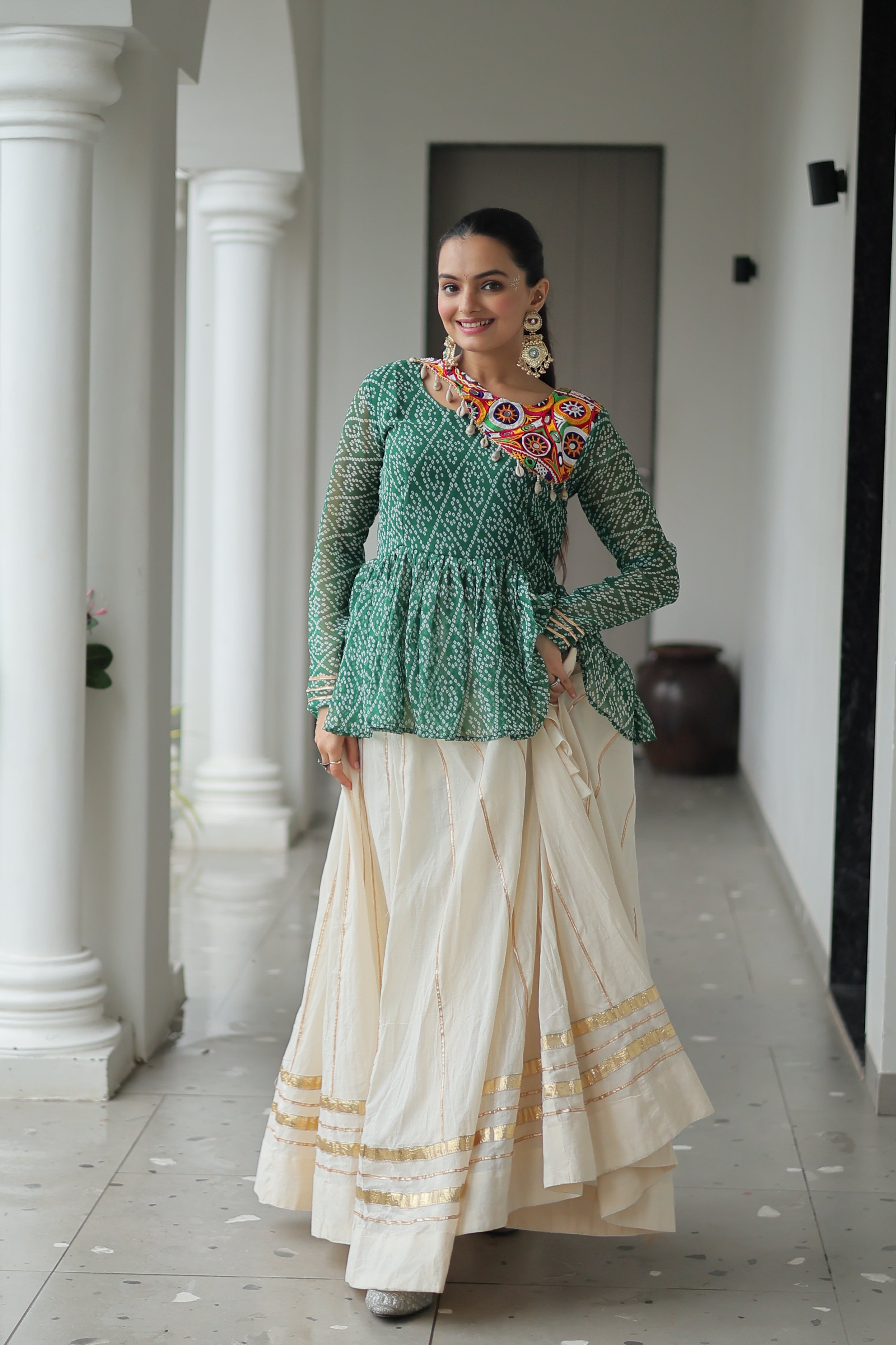 Peplum Kurti with Printed Bodice and Flared Skirt