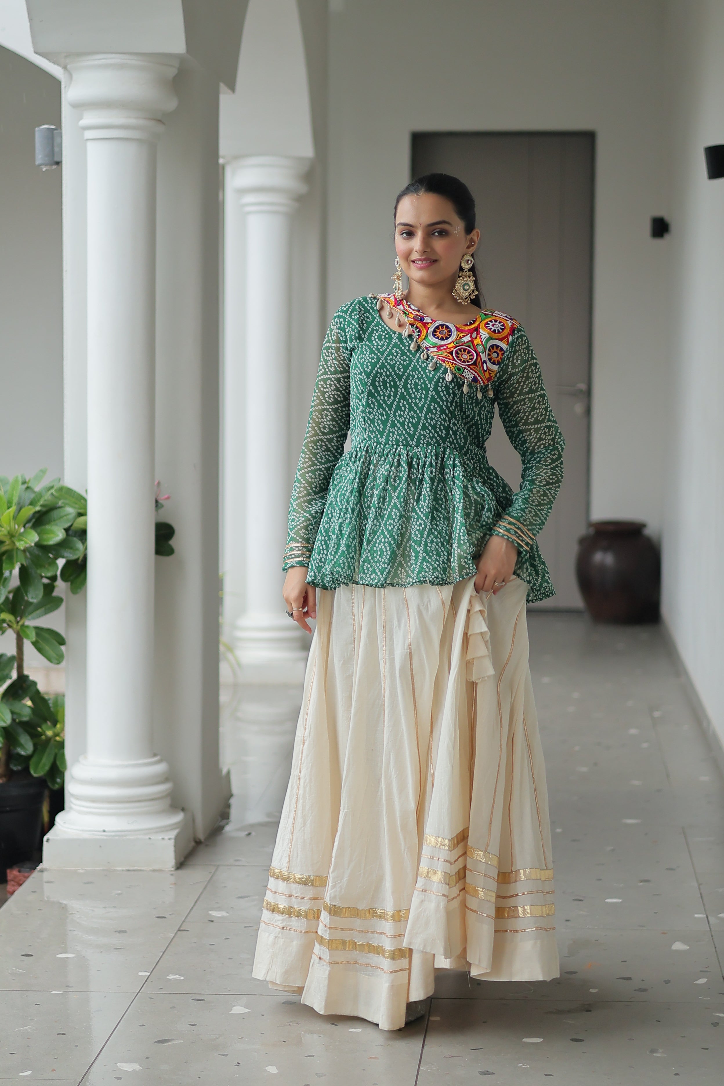 Peplum Kurti with Printed Bodice and Flared Skirt