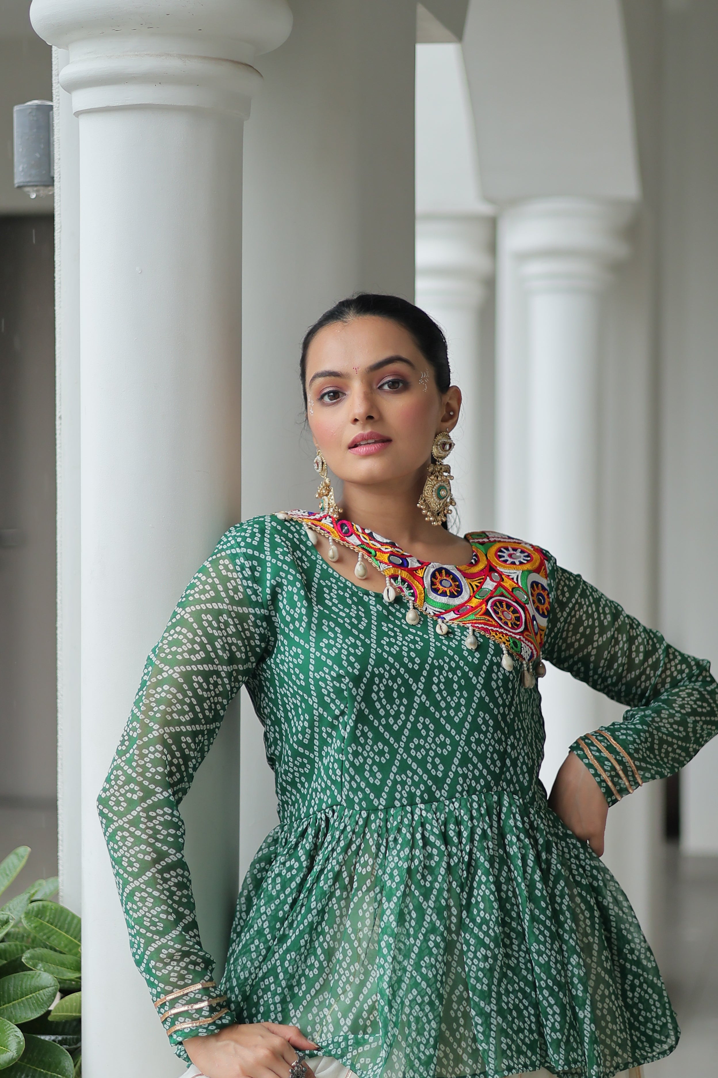 Peplum Kurti with Printed Bodice and Flared Skirt