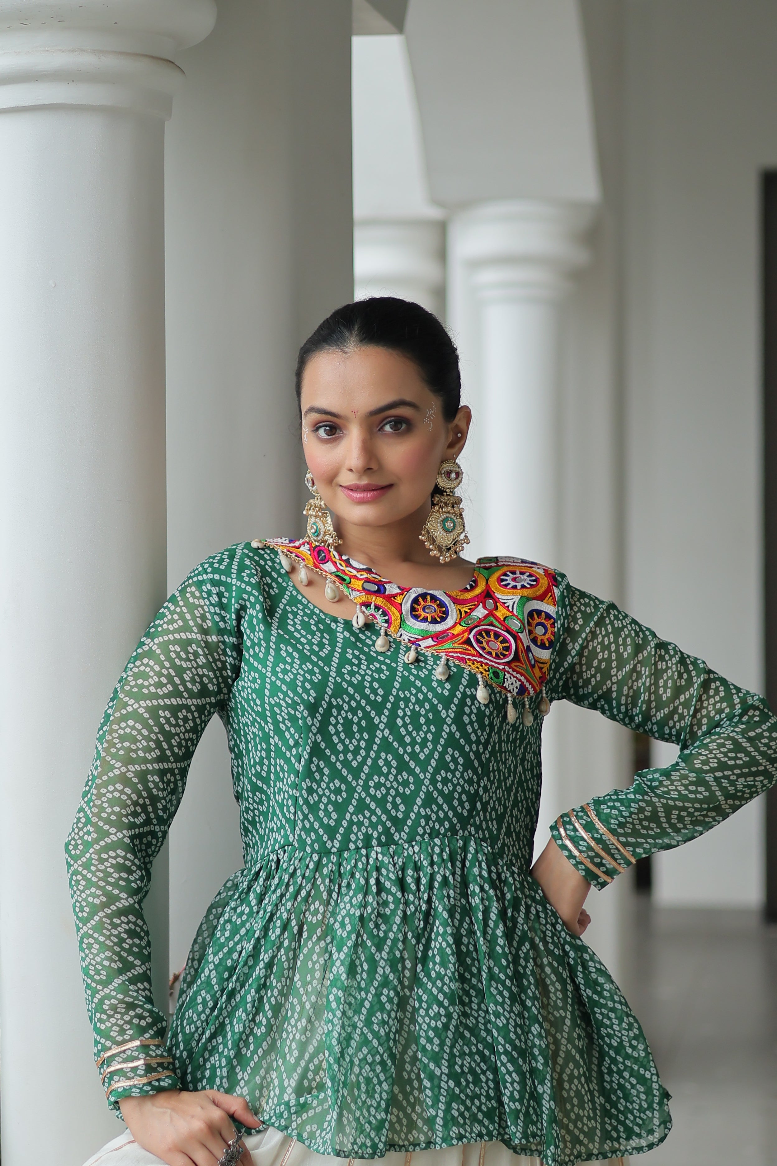 Peplum Kurti with Printed Bodice and Flared Skirt