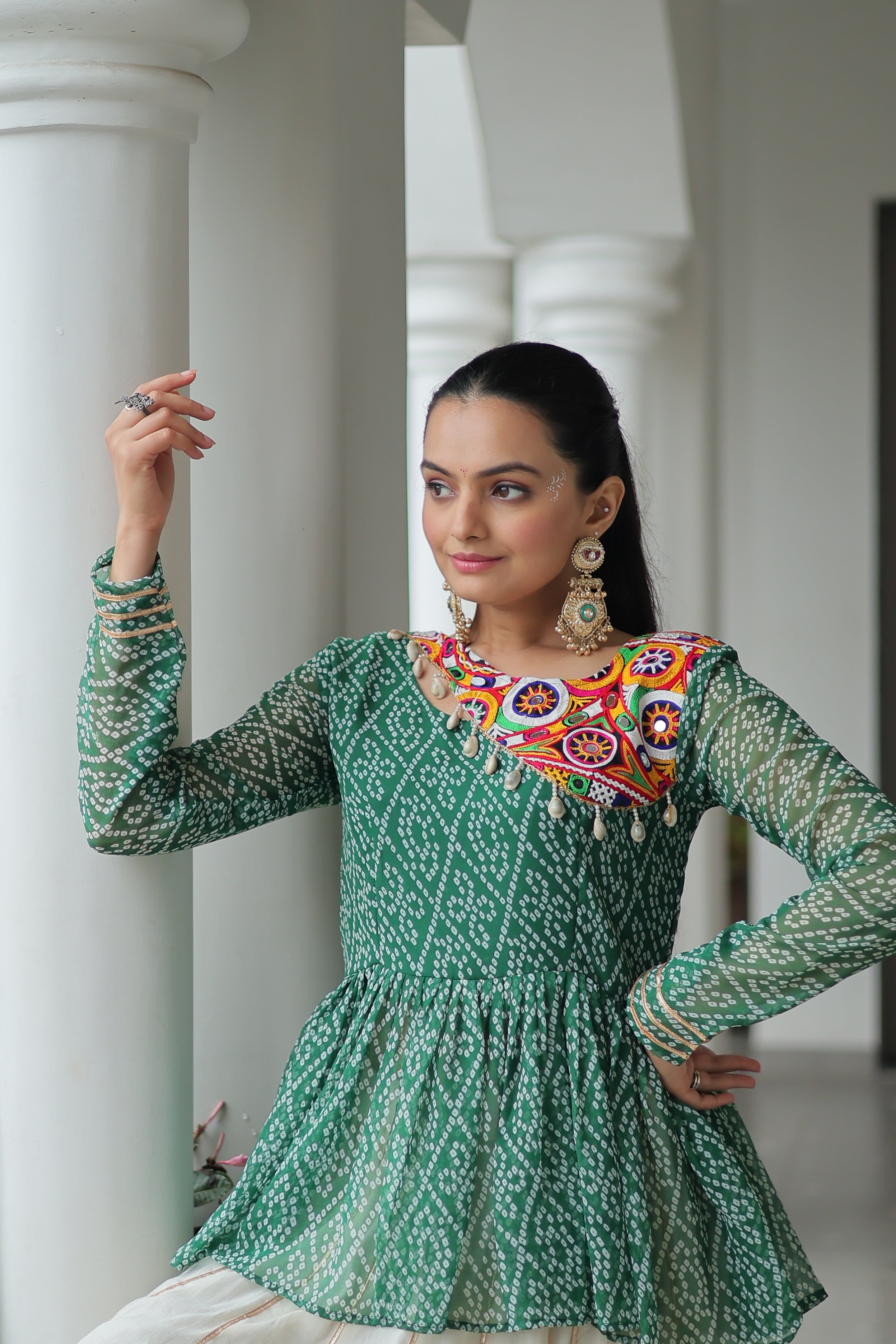 Peplum Kurti with Printed Bodice and Flared Skirt