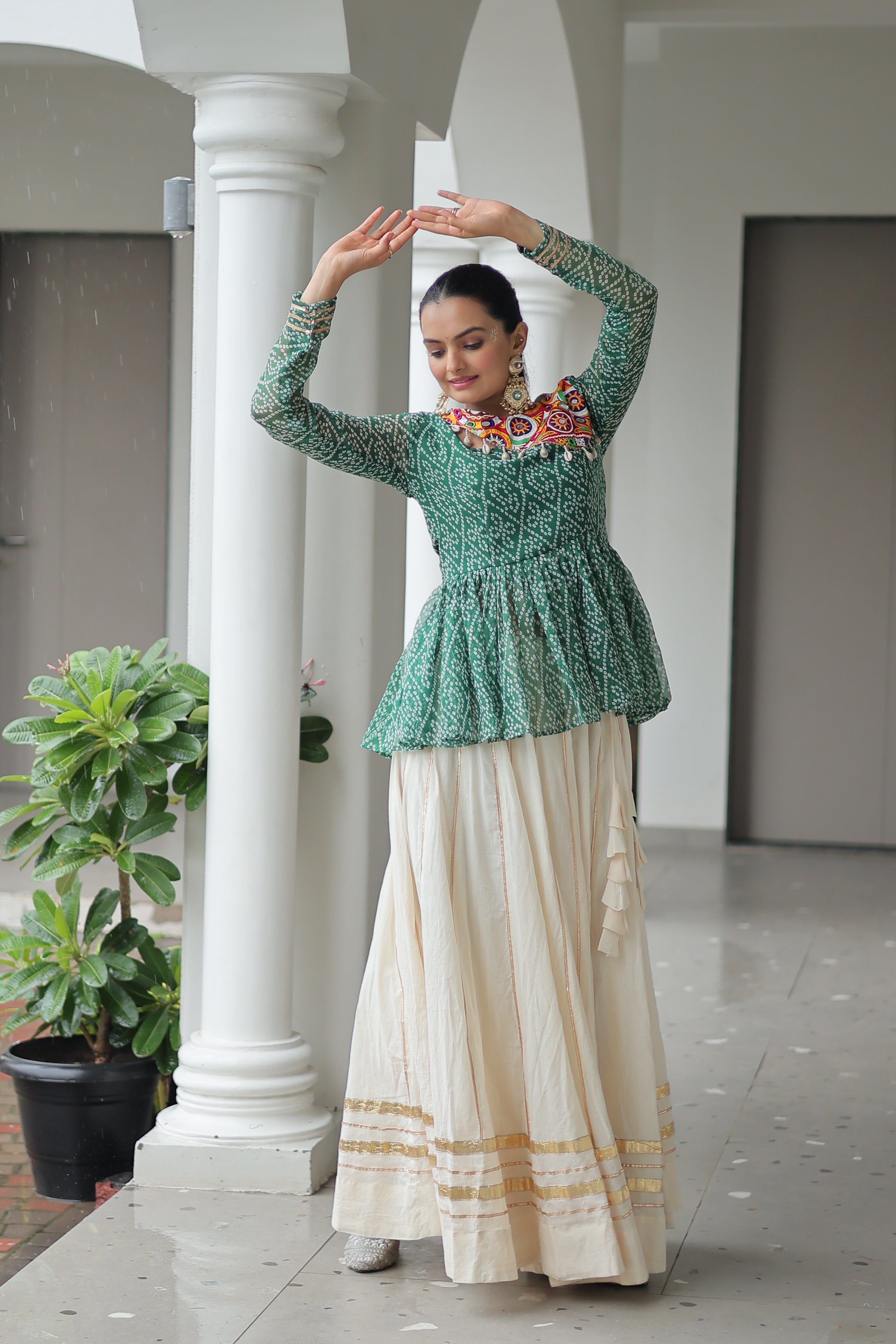 Peplum Kurti with Printed Bodice and Flared Skirt