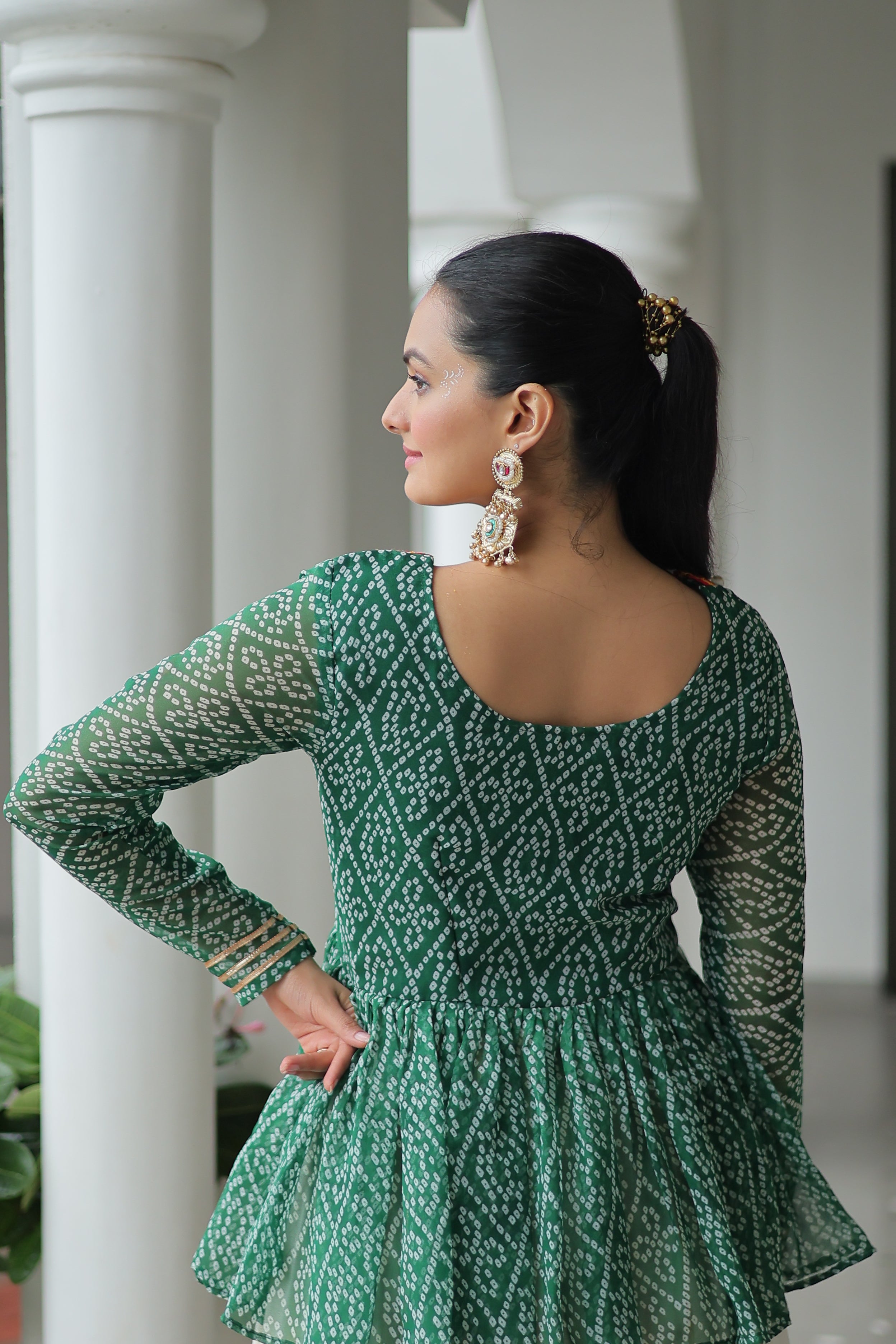 Peplum Kurti with Printed Bodice and Flared Skirt