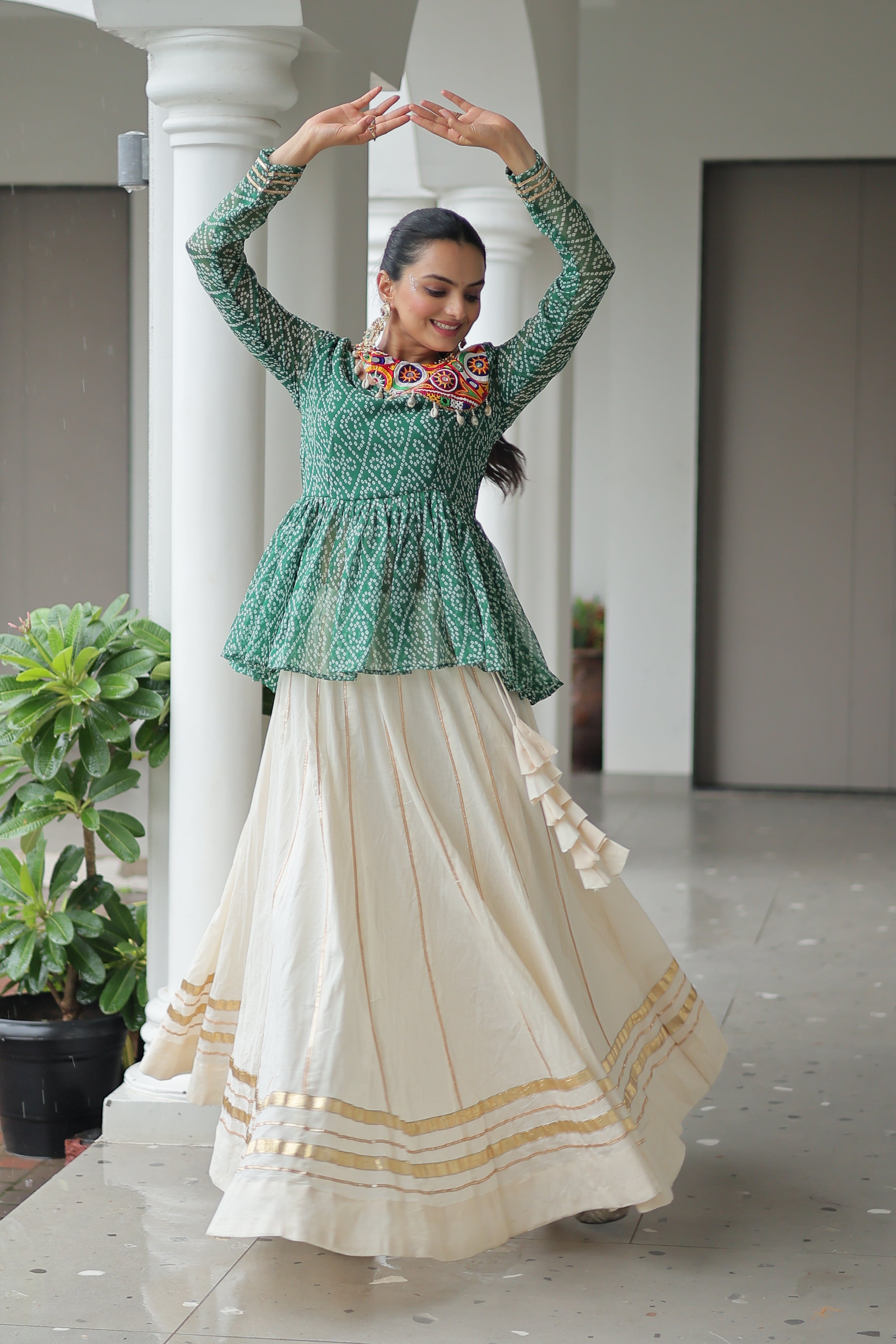 Peplum Kurti with Printed Bodice and Flared Skirt