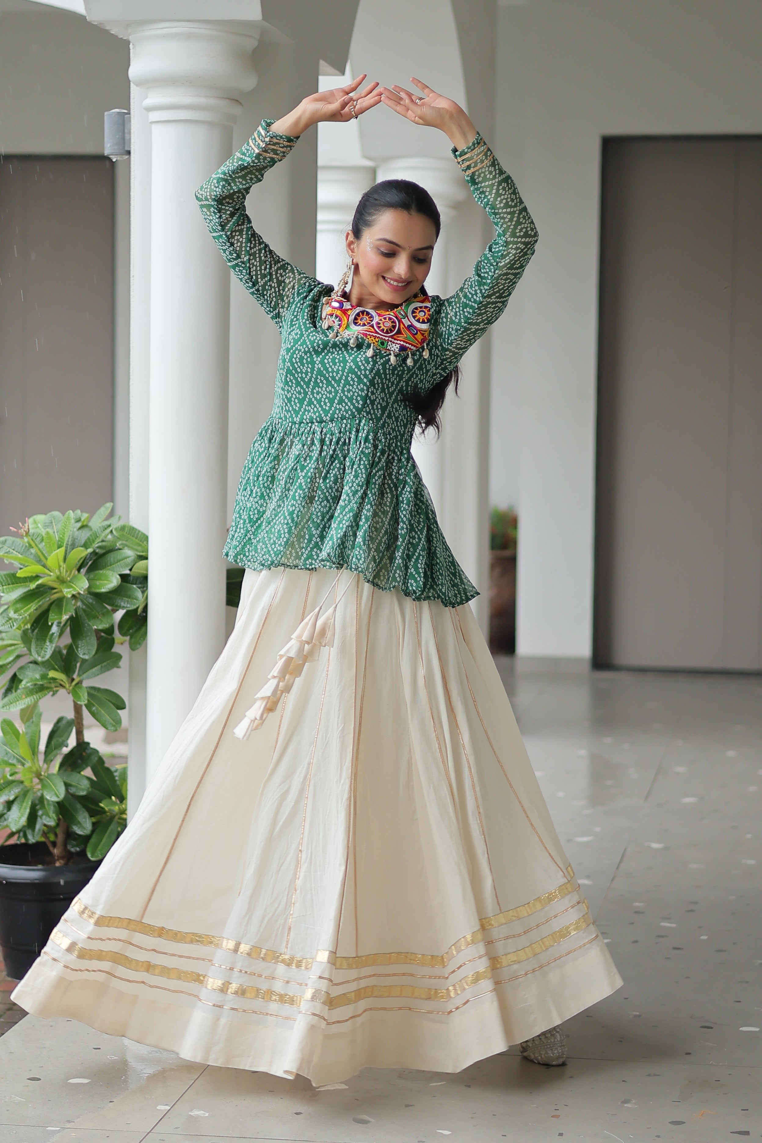 Peplum Kurti with Printed Bodice and Flared Skirt