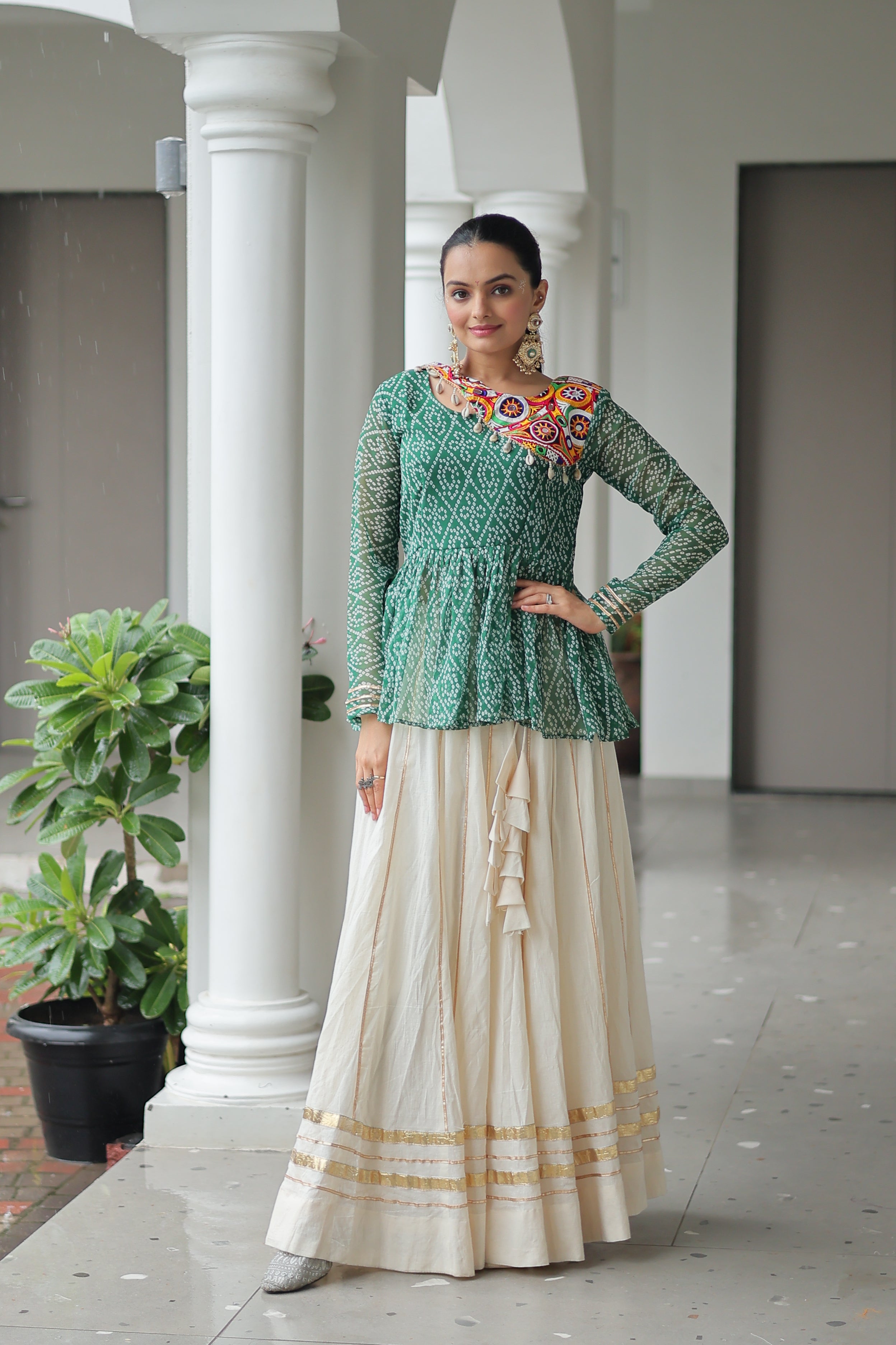Peplum Kurti with Printed Bodice and Flared Skirt