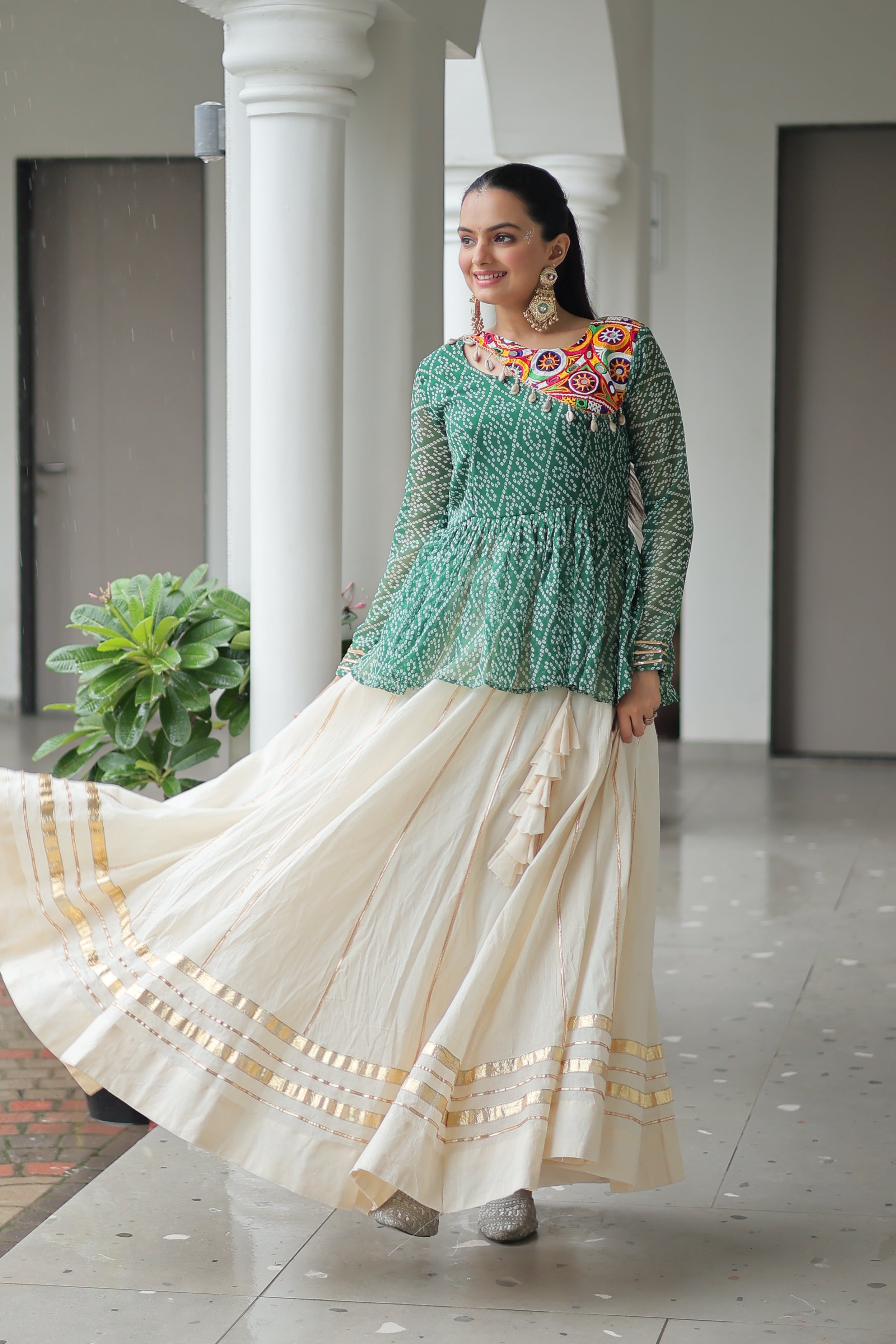 Peplum Kurti with Printed Bodice and Flared Skirt