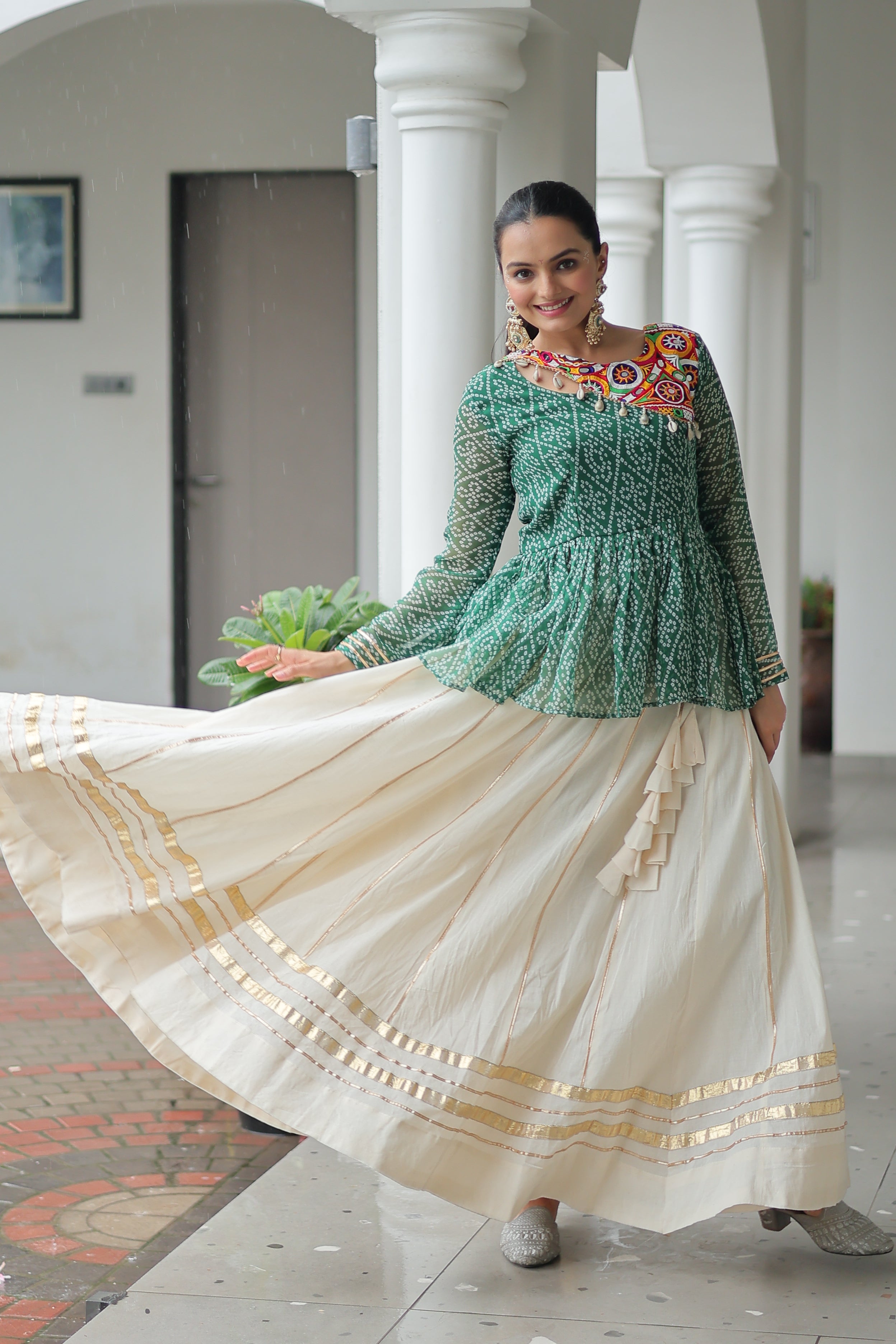 Peplum Kurti with Printed Bodice and Flared Skirt