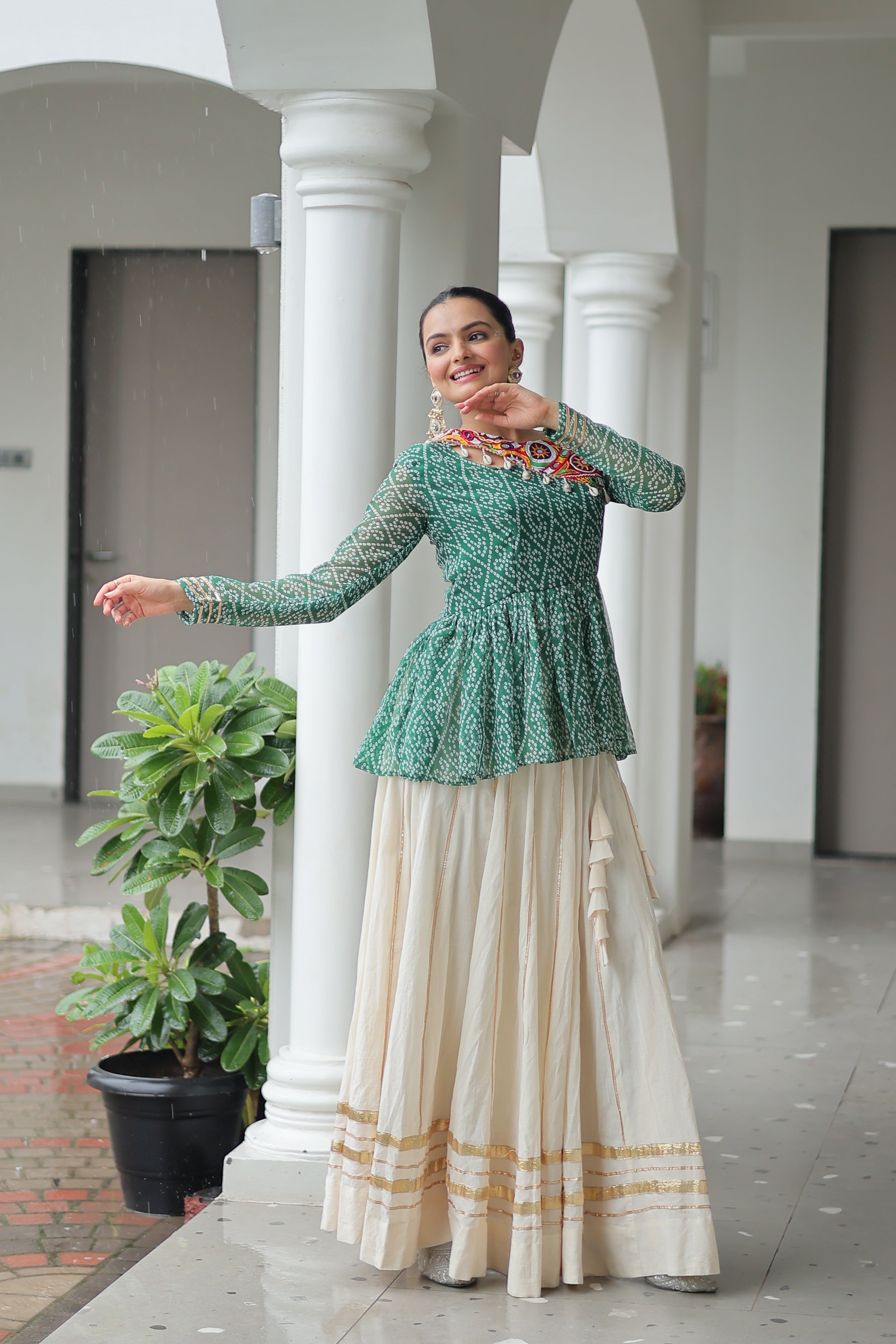 Peplum Kurti with Printed Bodice and Flared Skirt