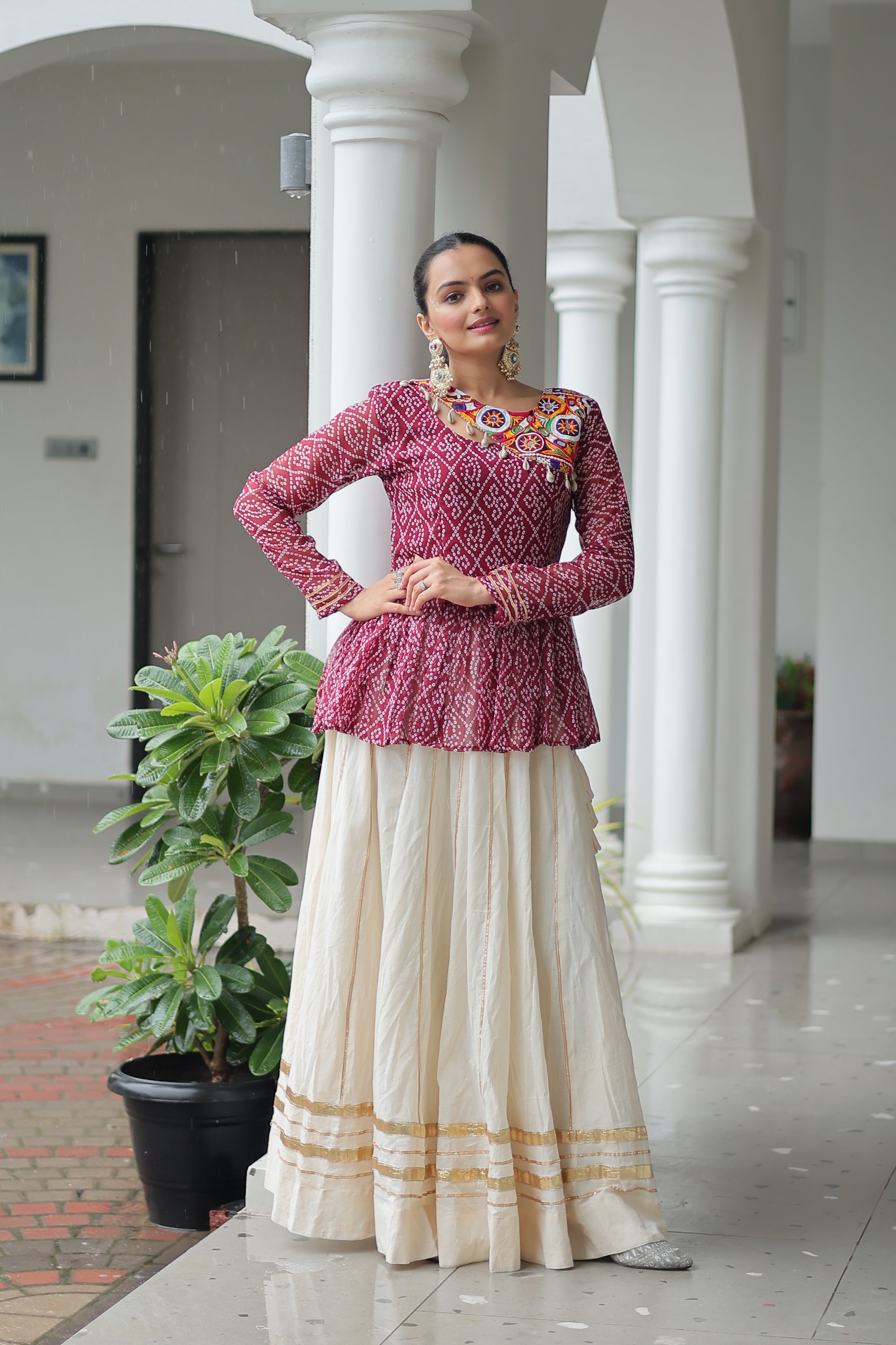 Peplum Kurti with Printed Bodice and Flared Skirt