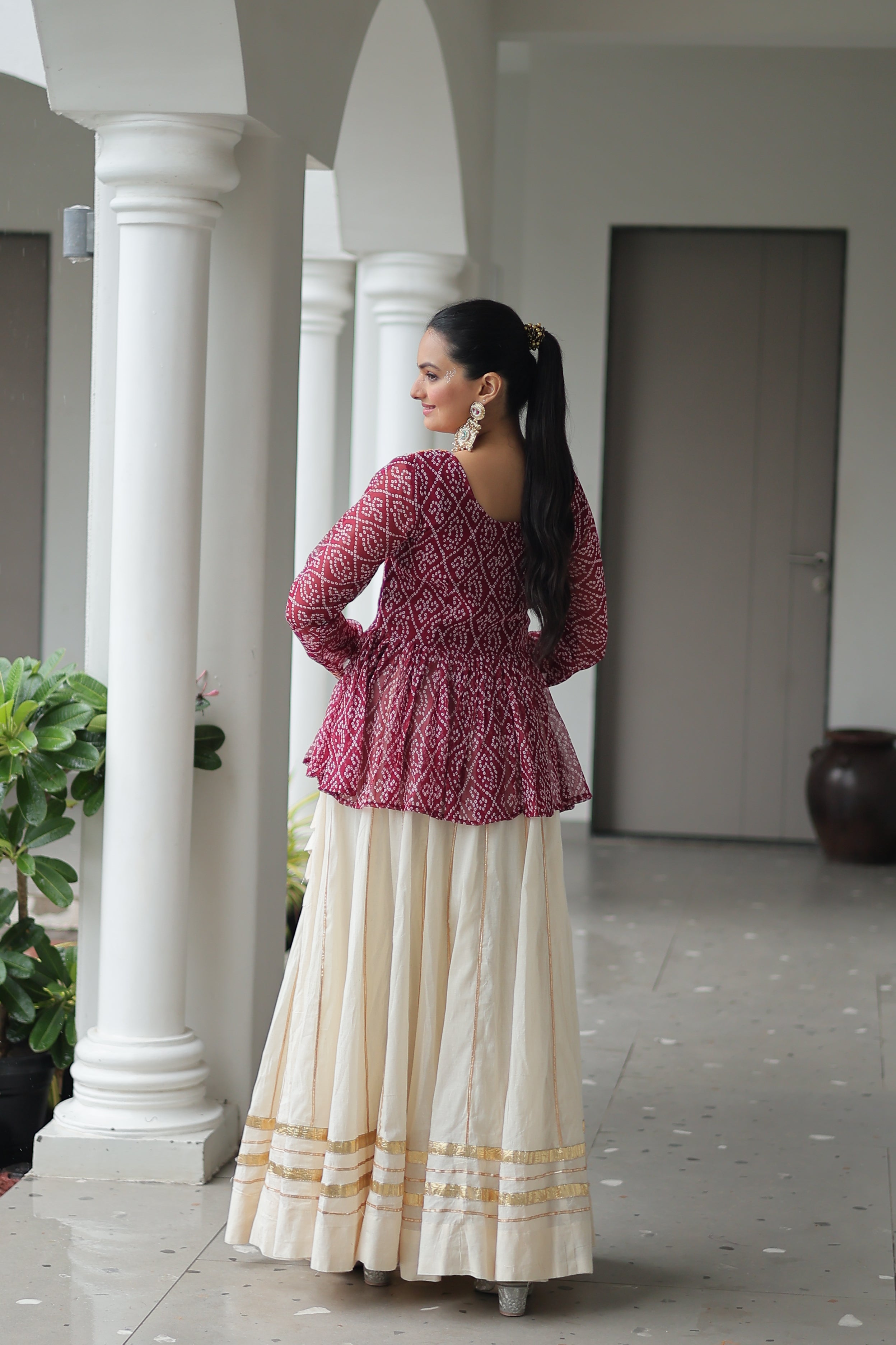 Peplum Kurti with Printed Bodice and Flared Skirt