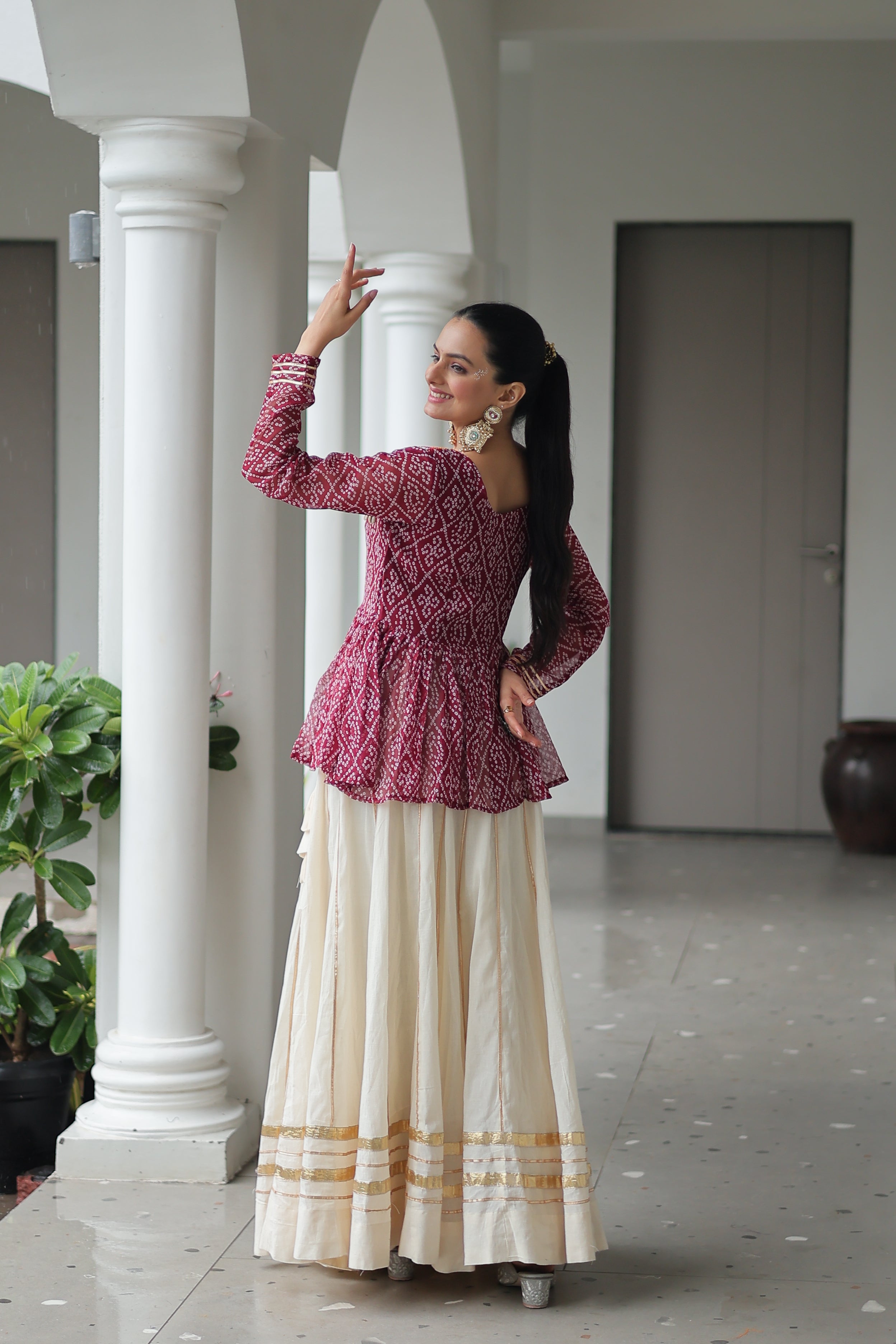 Peplum Kurti with Printed Bodice and Flared Skirt