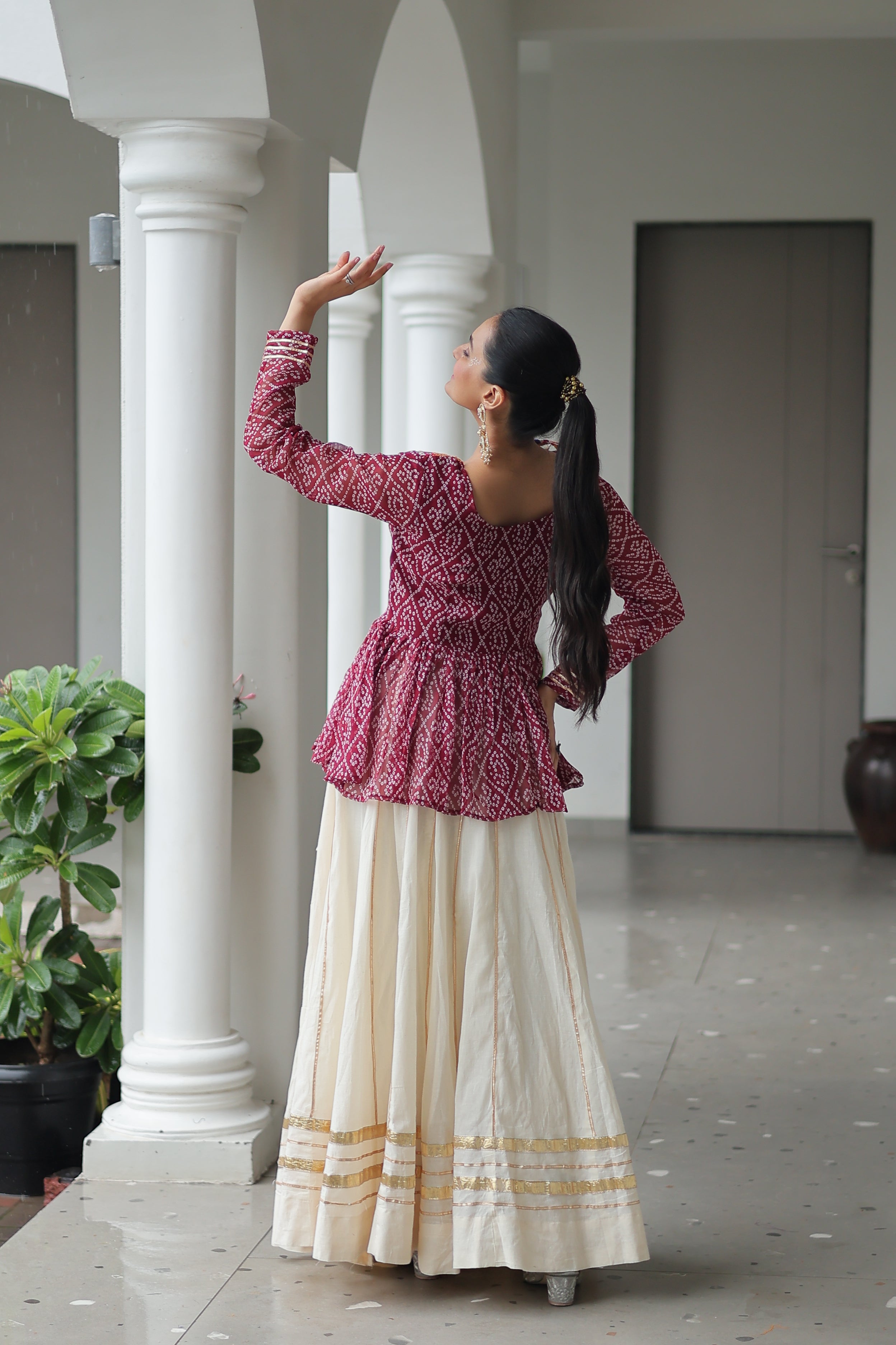 Peplum Kurti with Printed Bodice and Flared Skirt